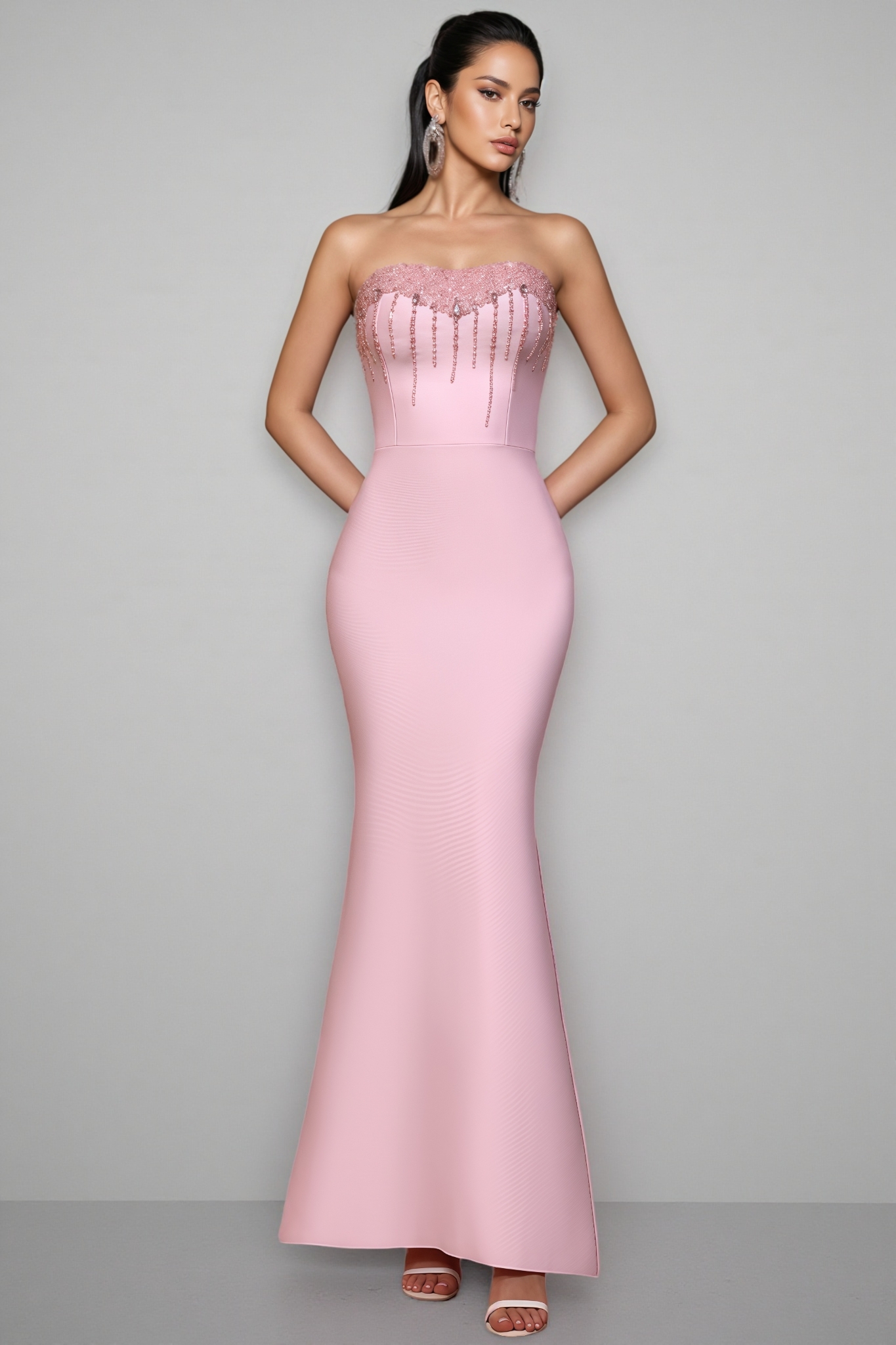 Mavik Pink Strapless Sparkling Maxi Dress