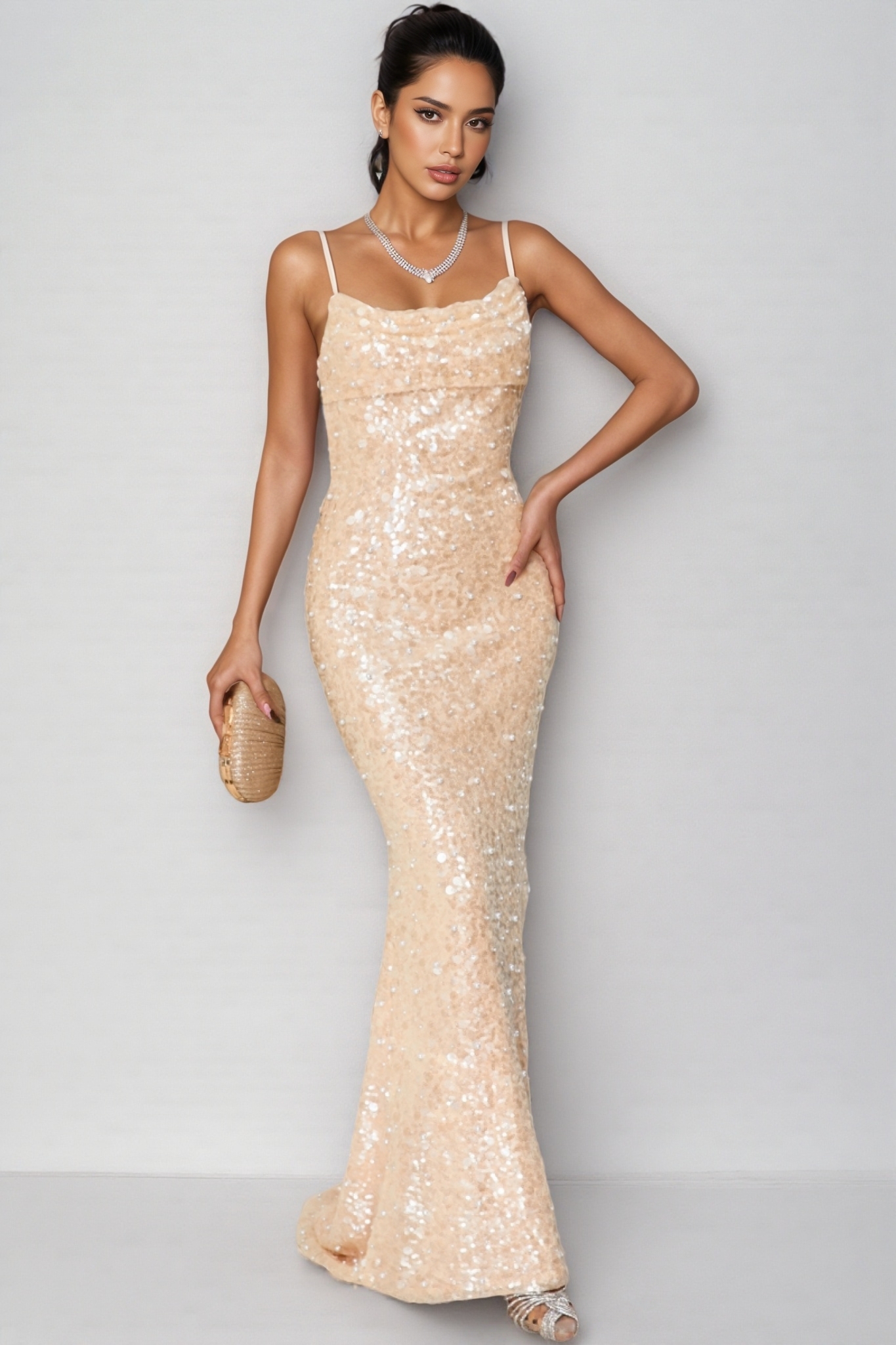 Maelk Backless Sequin Fishtail Maxi Dress