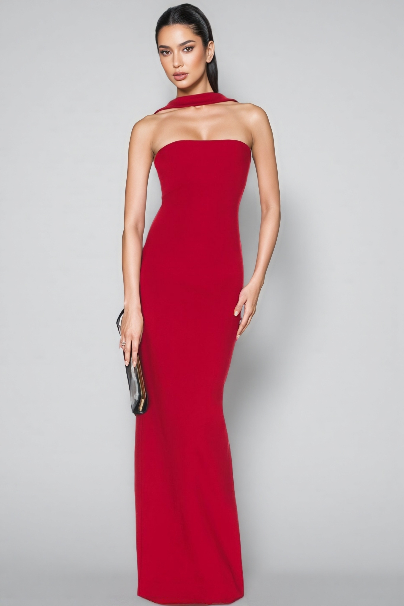 Aroa Sheath Tight Neckline Maxi Dress