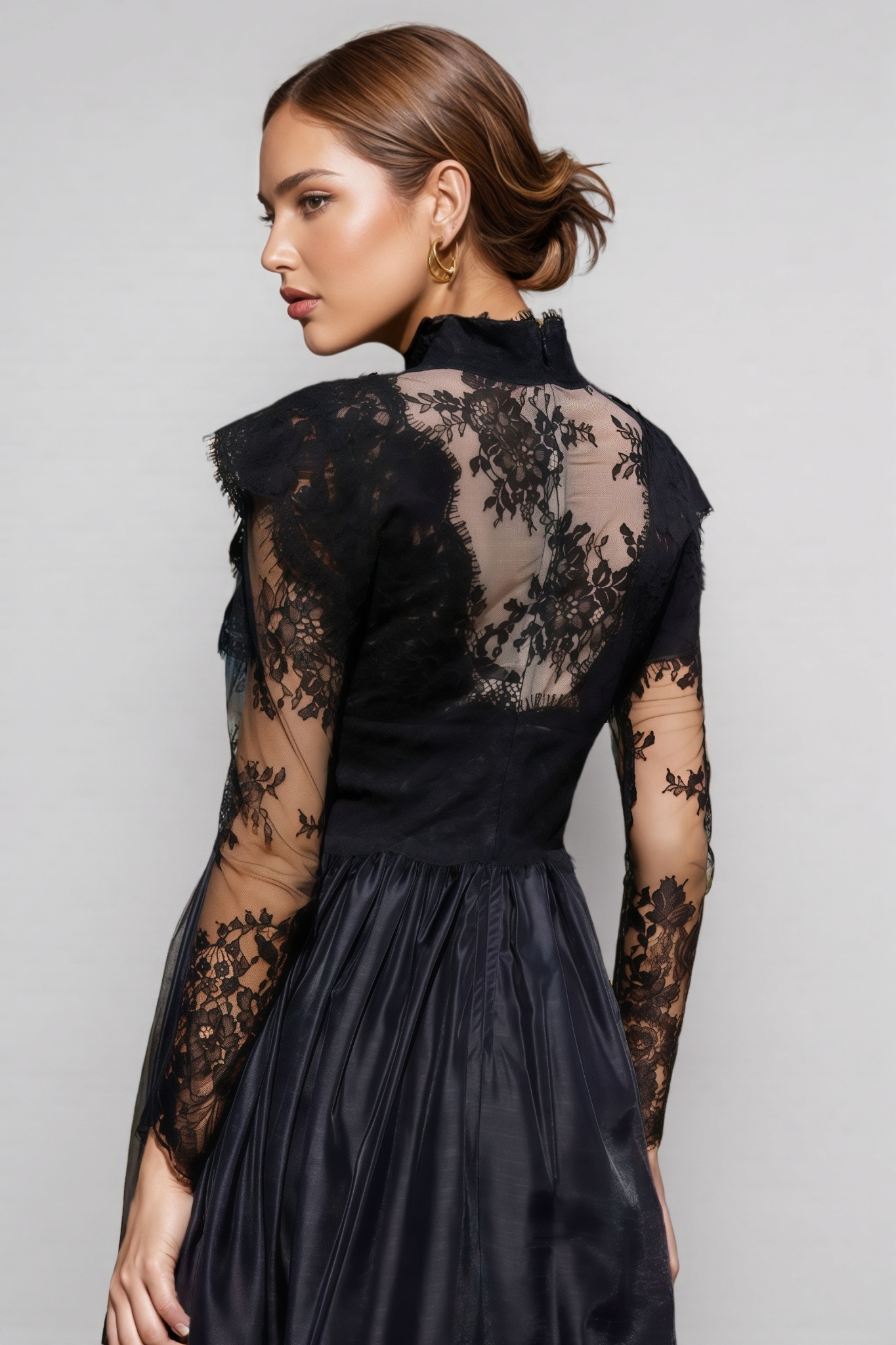 Milda Black Floral Lace Stitching Maxi Dress