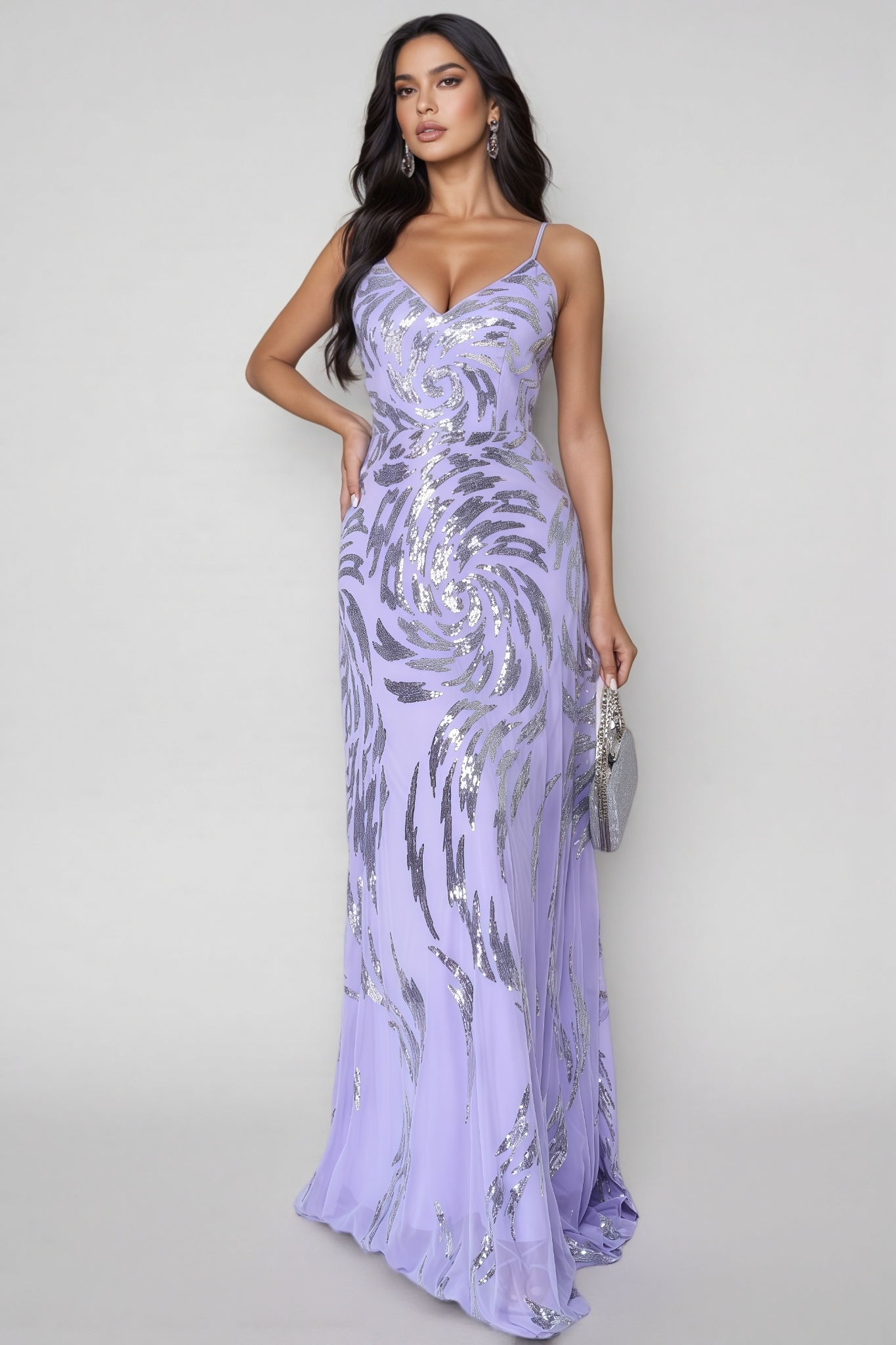 Benjamd Purple V-neck Sequin Maxi Dress