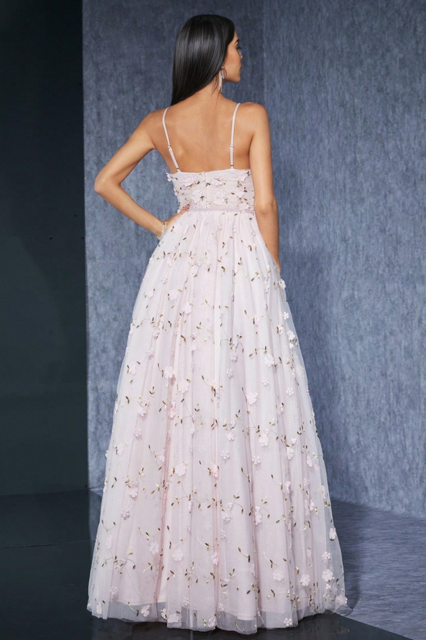 Maelys Embroidered Pink Halter Maxi Dress