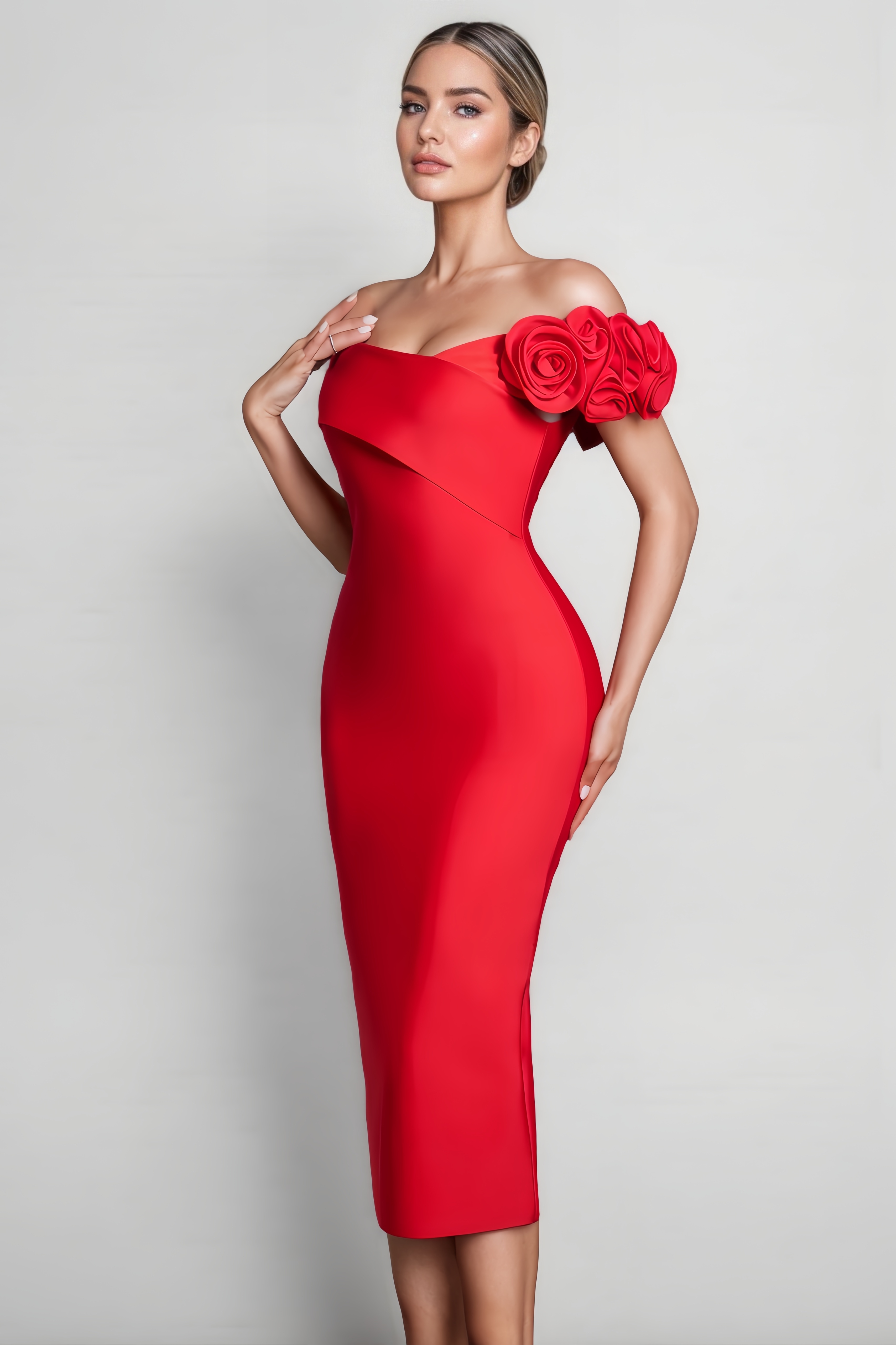 Niva 3D Floral Bandage Midi Dress