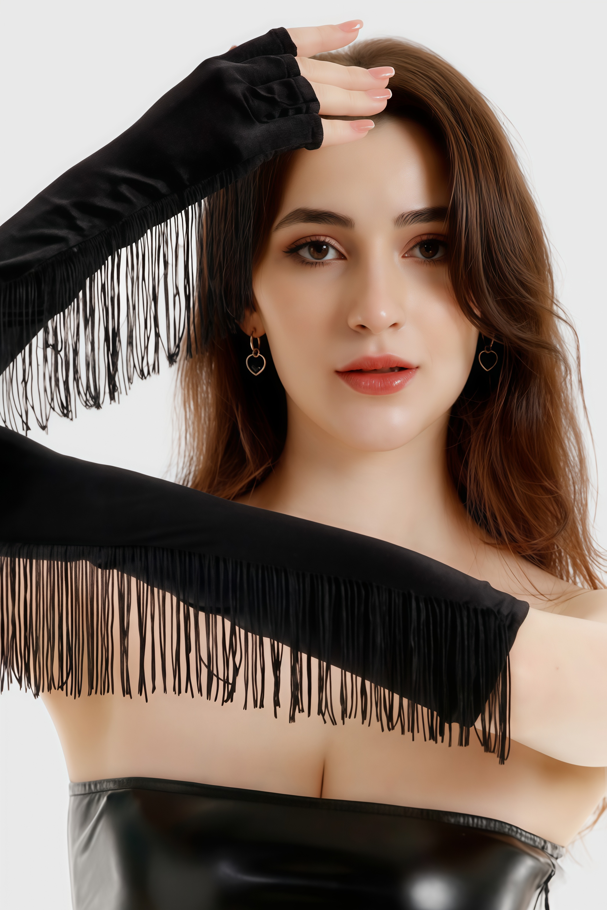 Jovik Black Half-Finger Fringed Gloves