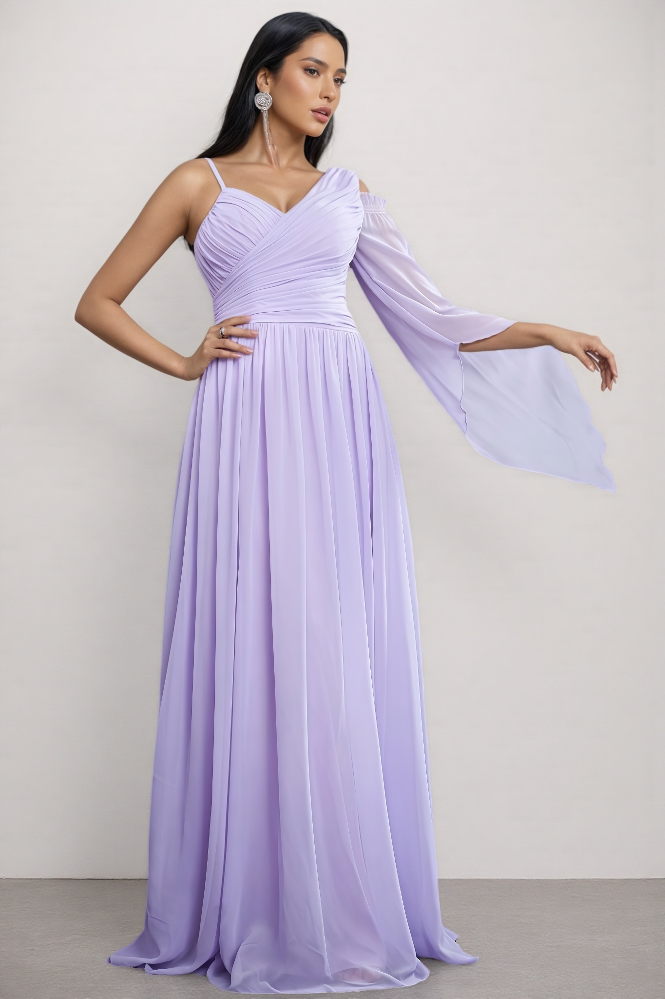 Baret Purple One-Sleeve Strapless Maxi Dress