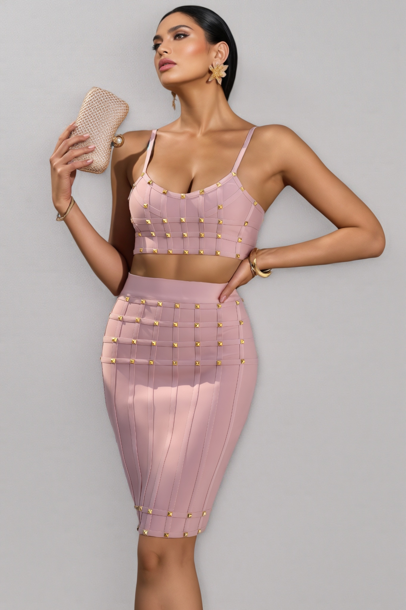 Bettas Studded Halter Mini Dress Two Piece Set