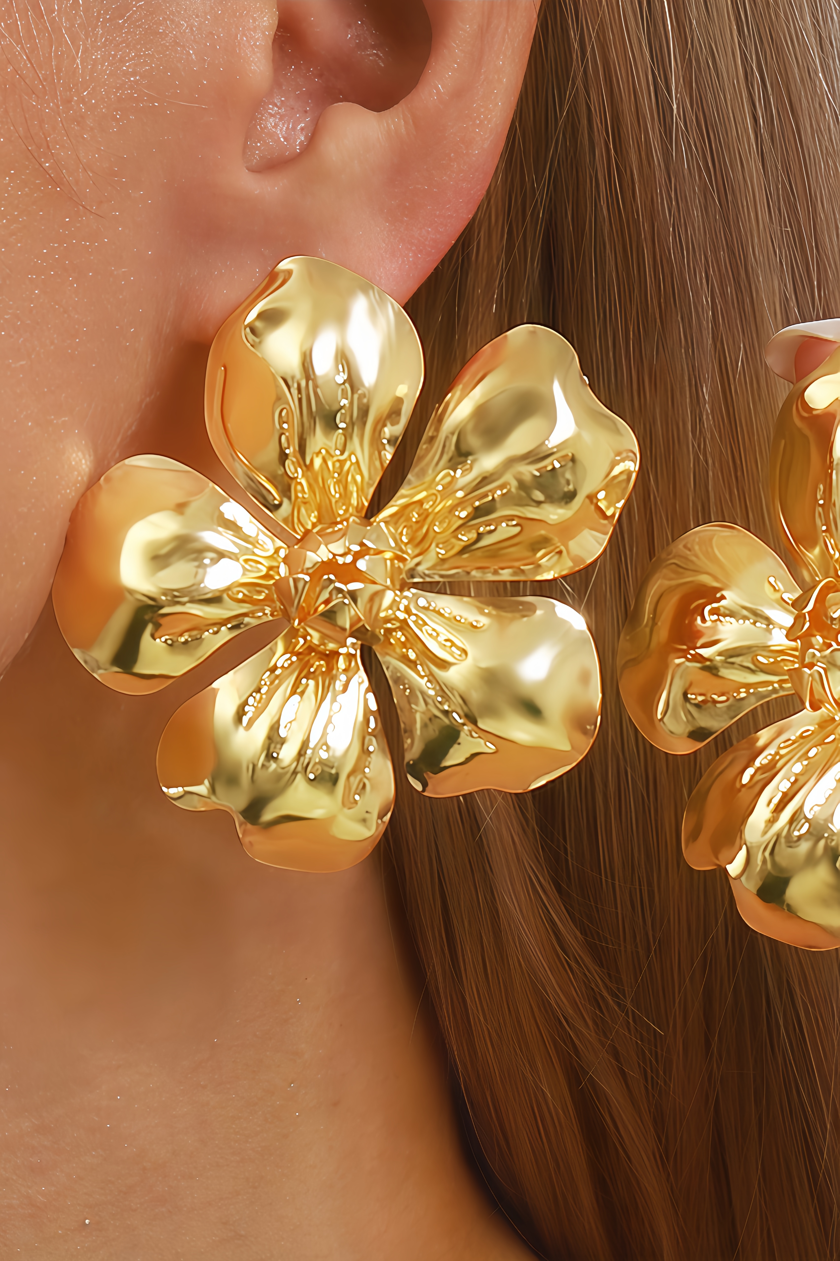 Rana Large Flower Metal Stud Earrings