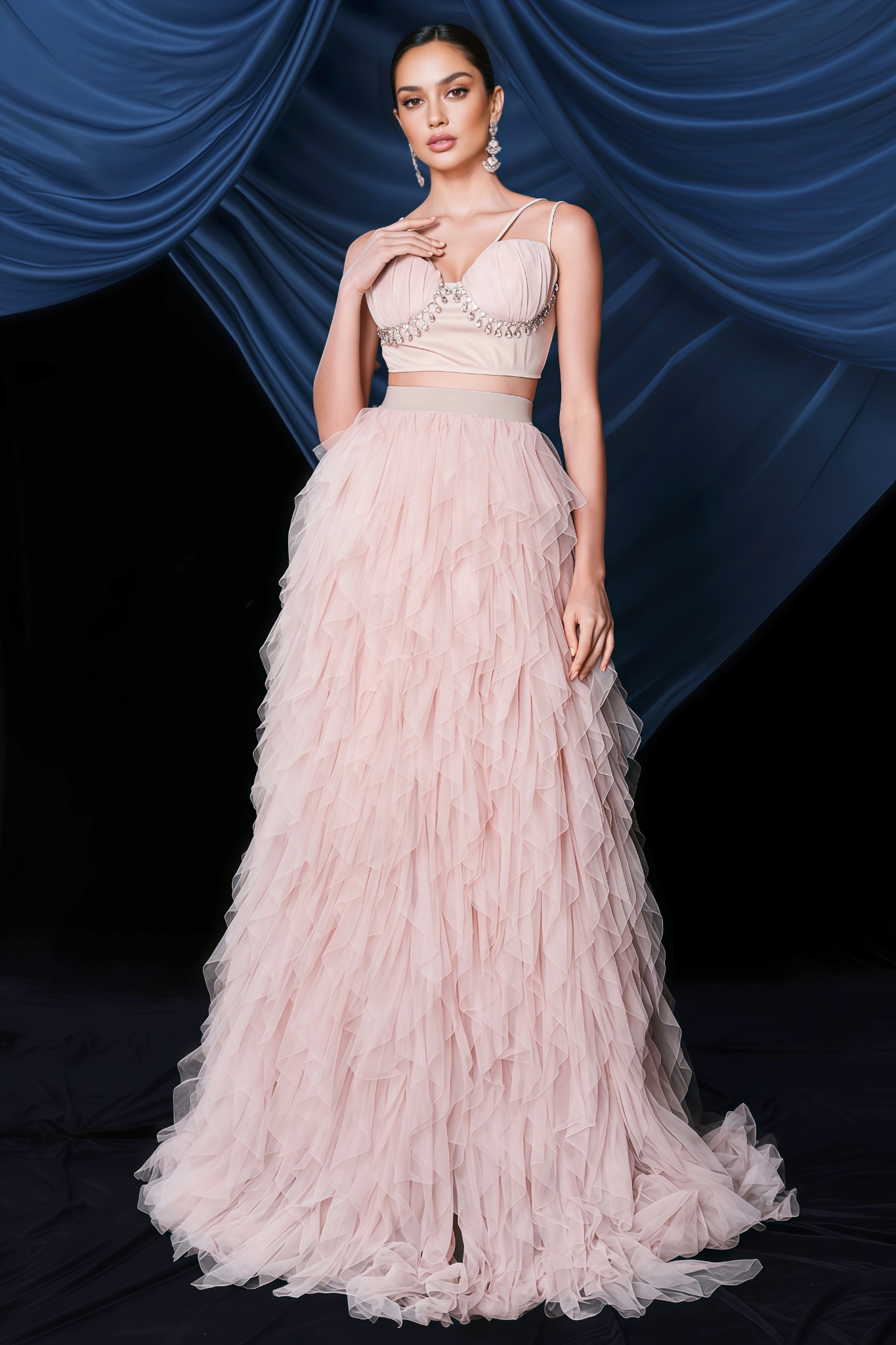 Kacy Halter Mesh Under Skirt Two Piece Set