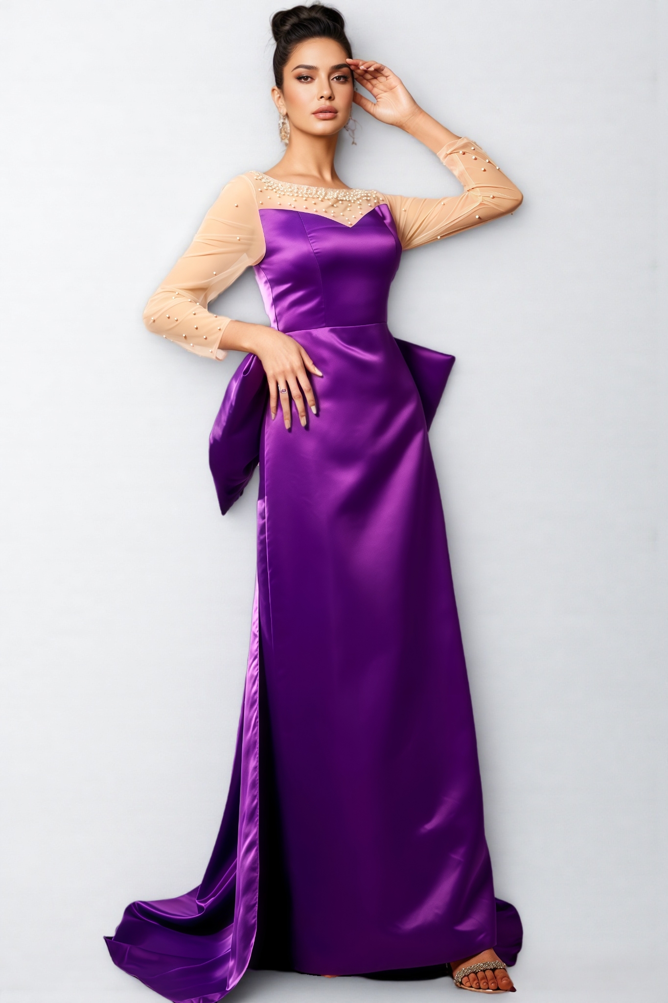 Nia Beaded Big Bow Maxi Dress