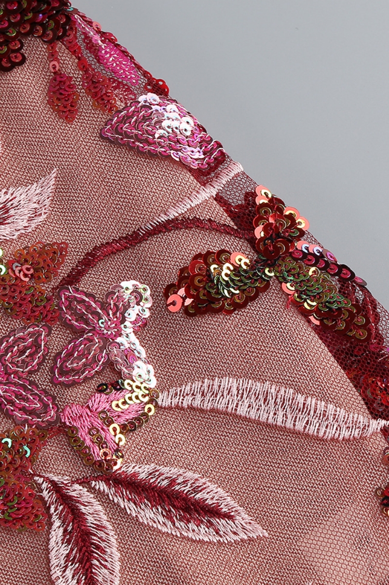 Tovitk Pink Strapless Mesh Sequin Mini Dress