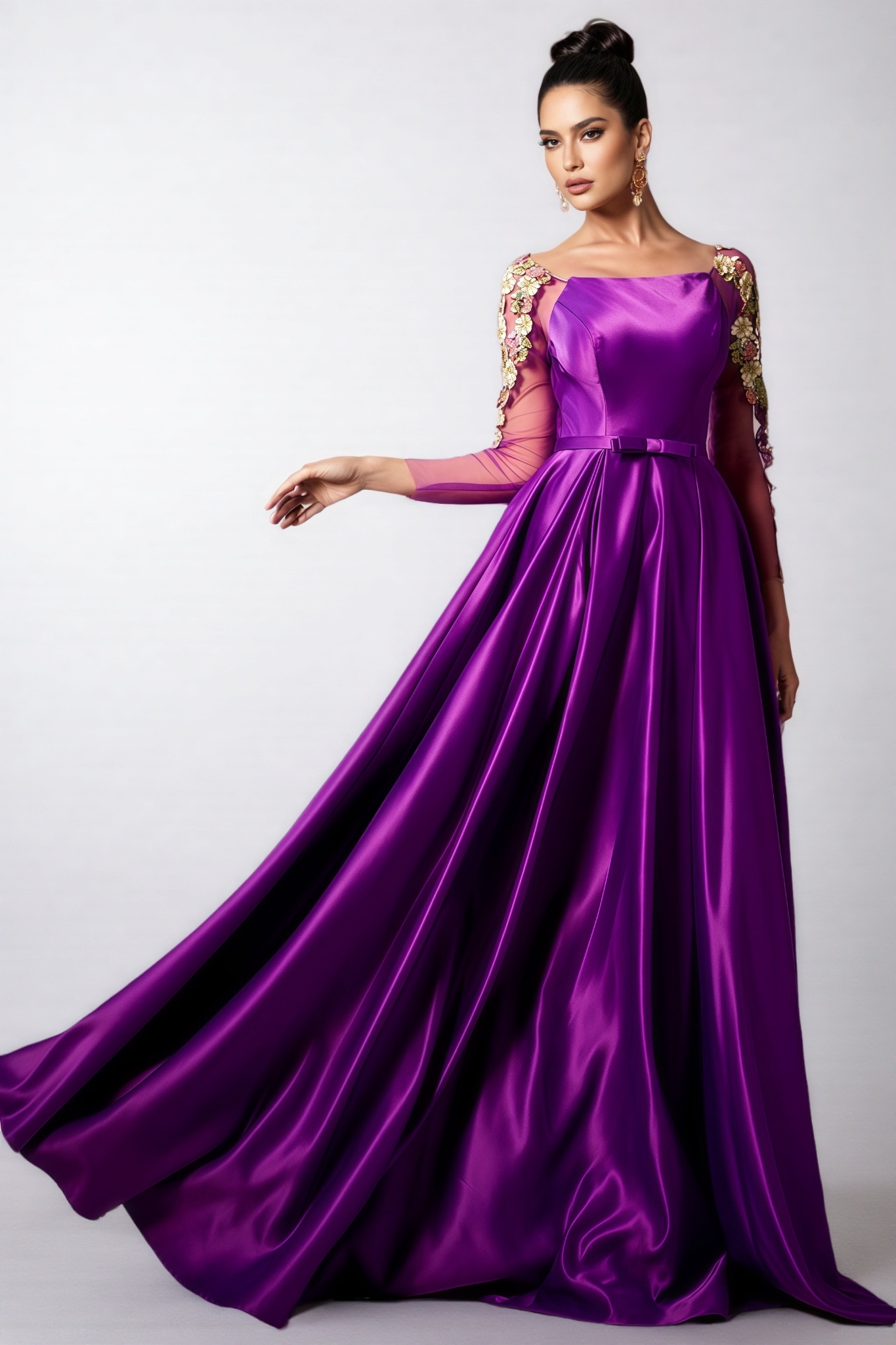 Eira Long Sleeve Applique Maxi Dress 