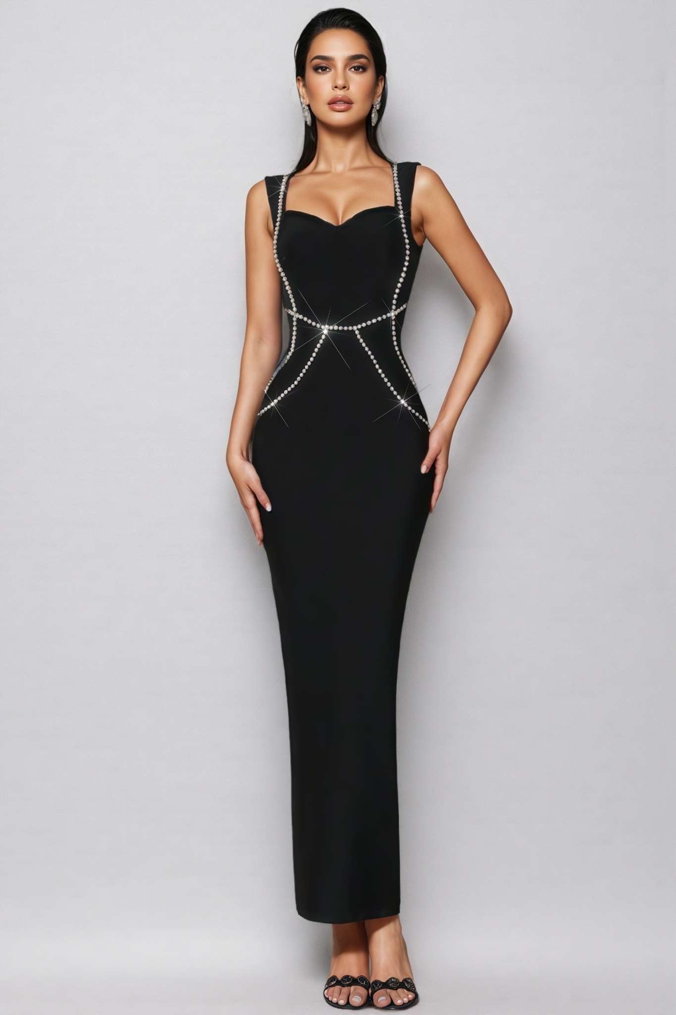 Sarynd Black Rhinestone Maxi Dress