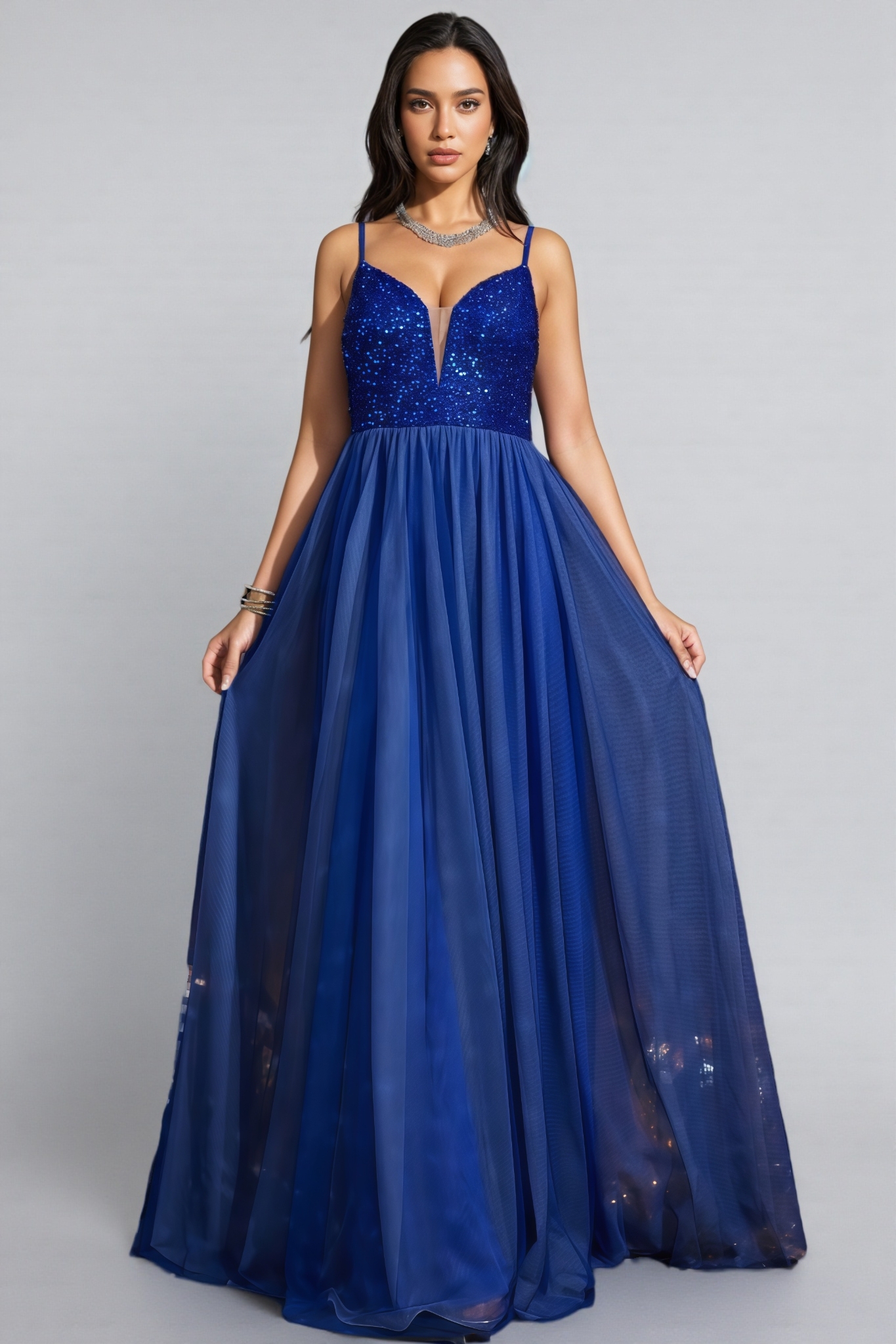 Esricf Blue Strapless Sequin Maxi Dress