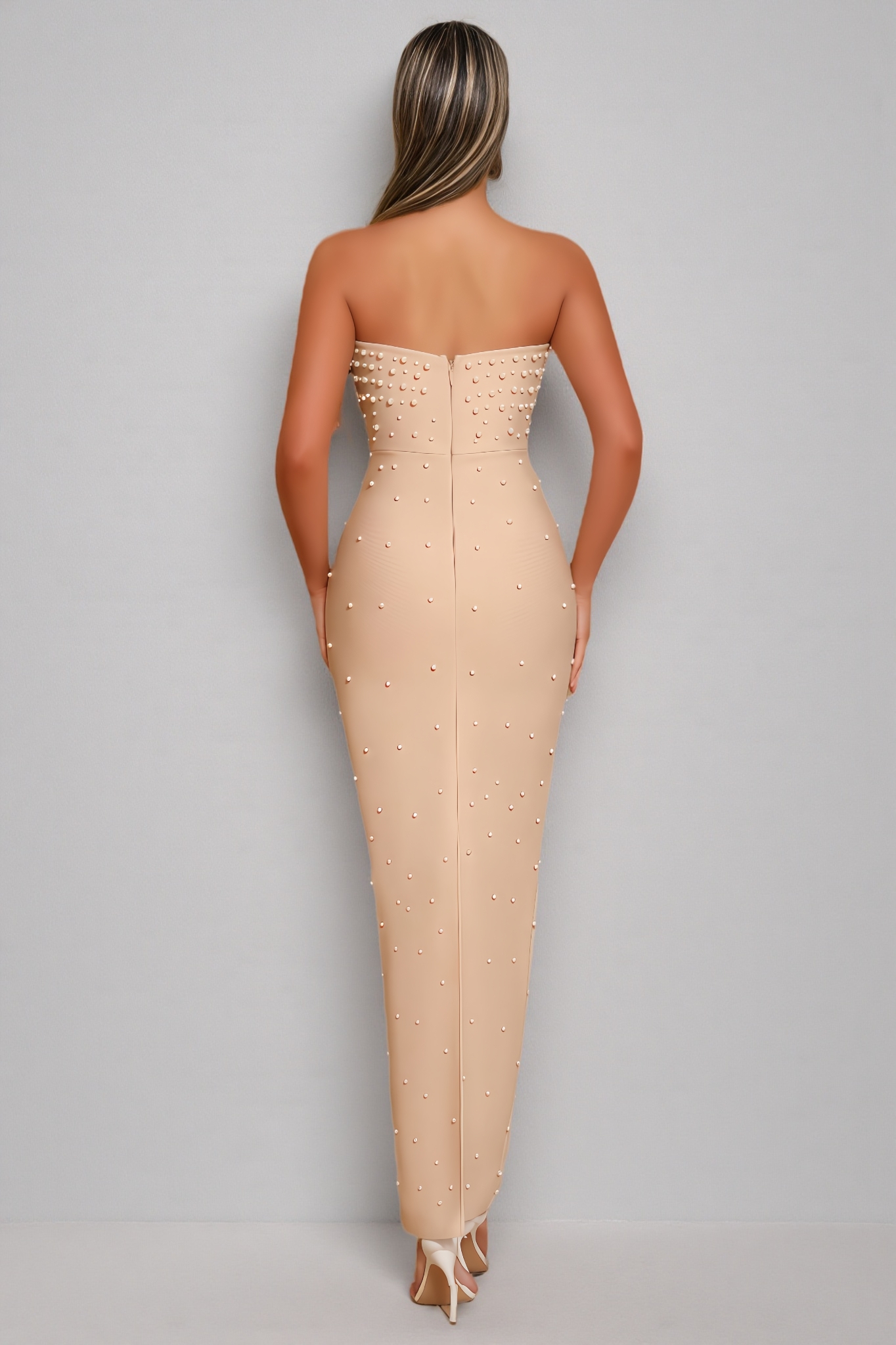 Sablrt Strapless Pearl-Embellished Maxi Dress