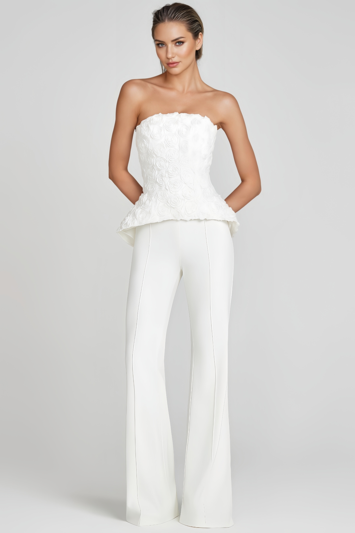 Lorrlk White Strapless Top And Pants Set