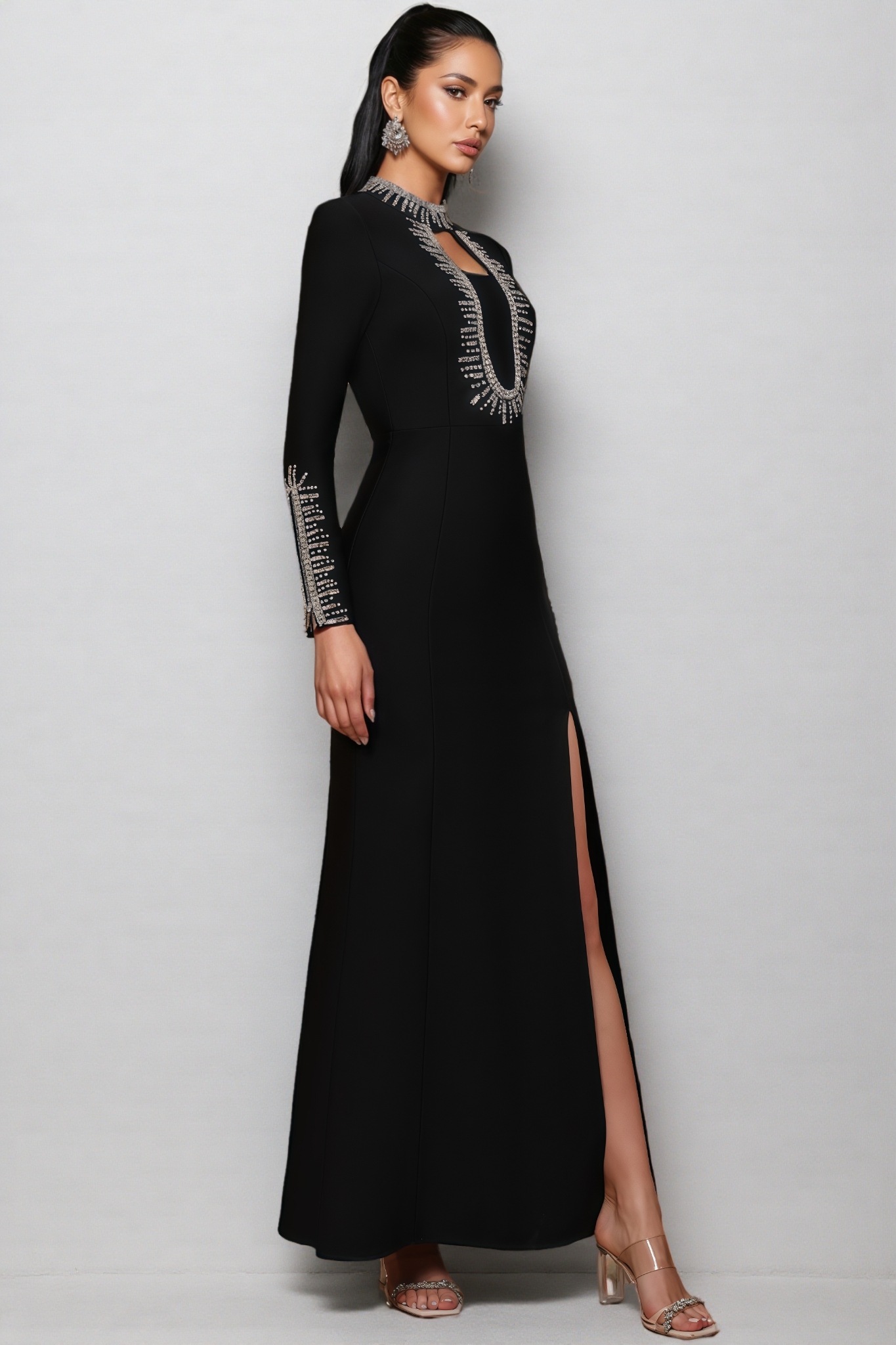 Nyred Black Sequined High Split Maxi Dress