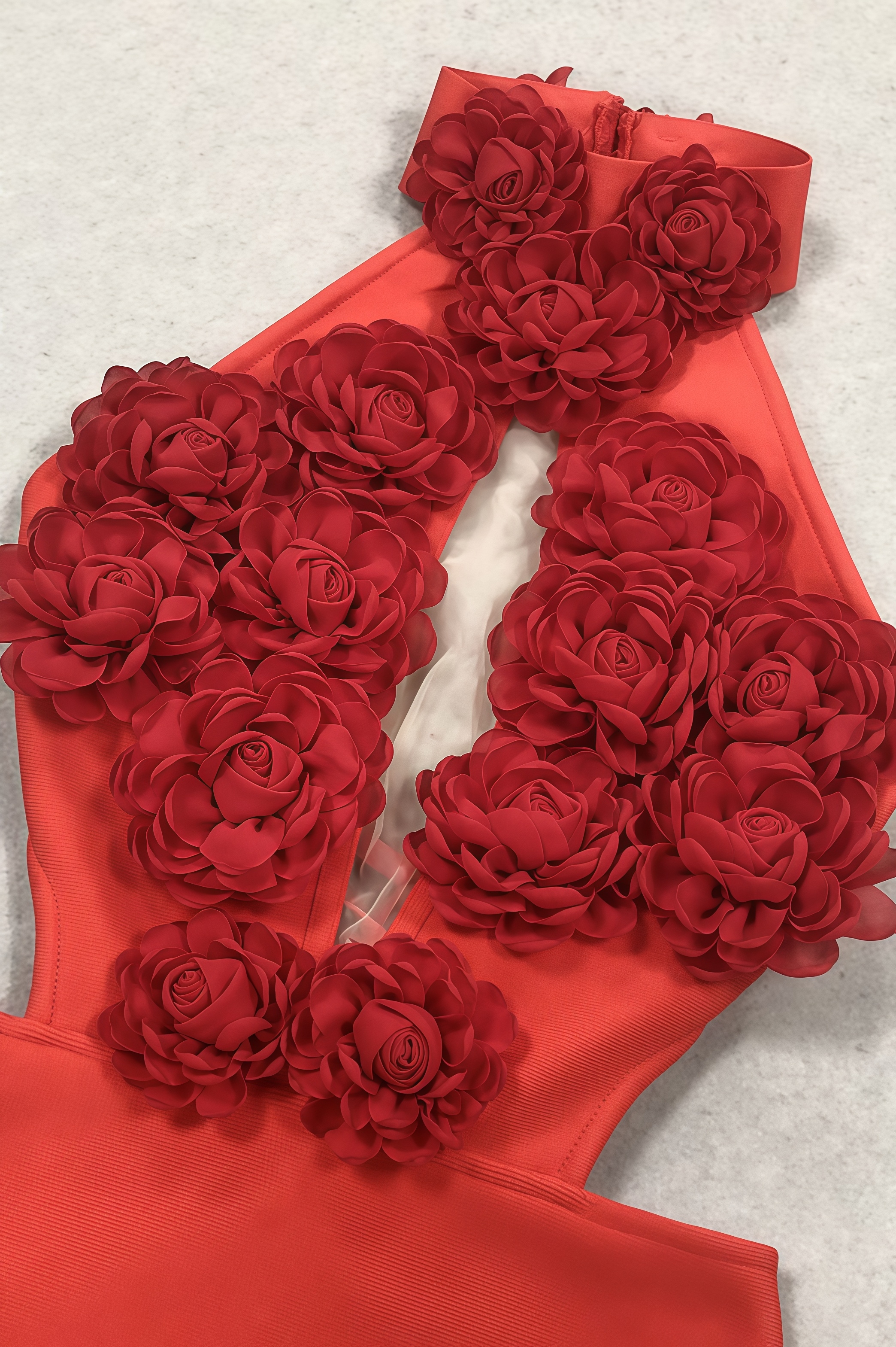 Toven Backless Red Floral Maxi Dress