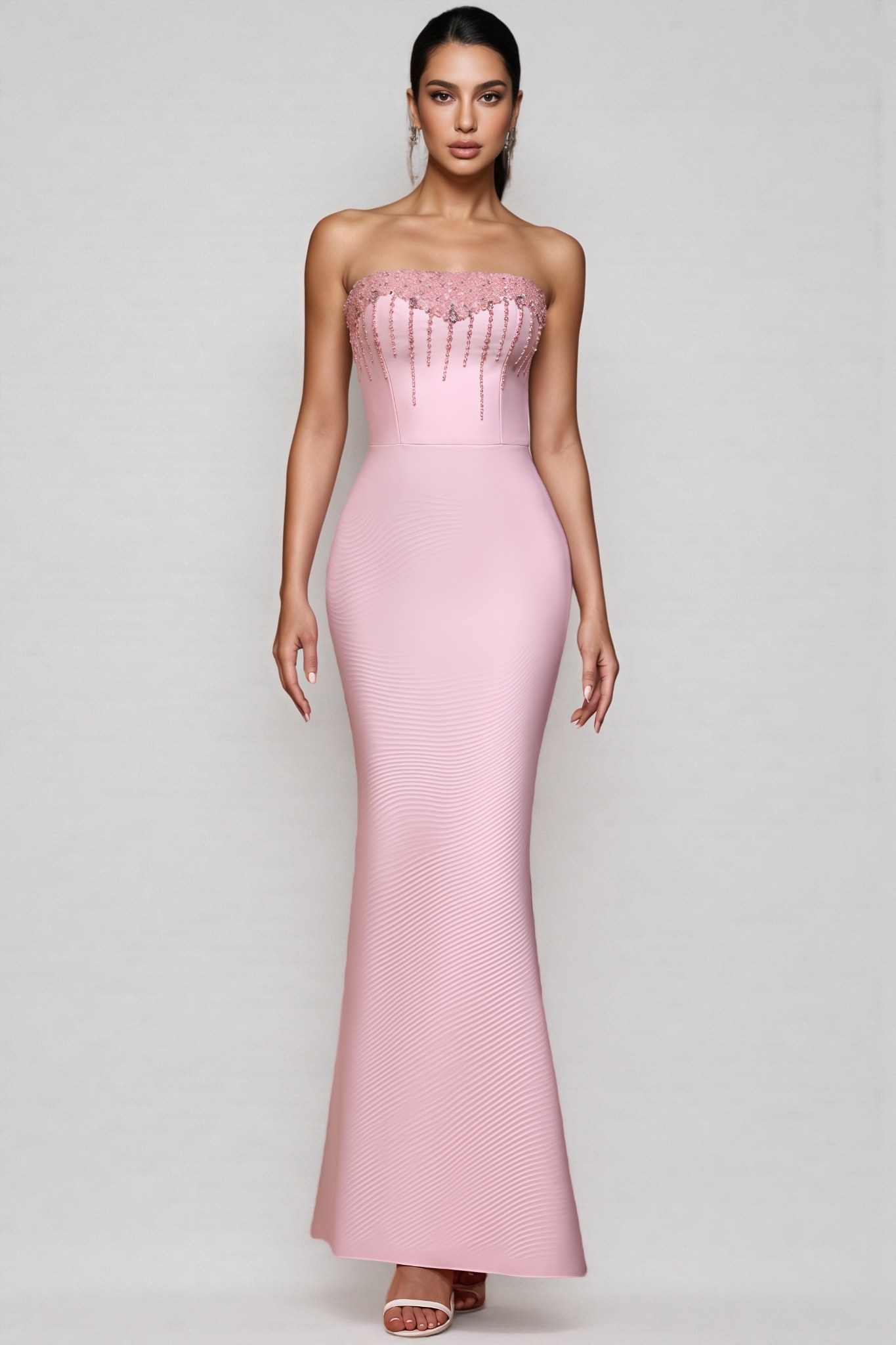 Mavik Pink Strapless Sparkling Maxi Dress