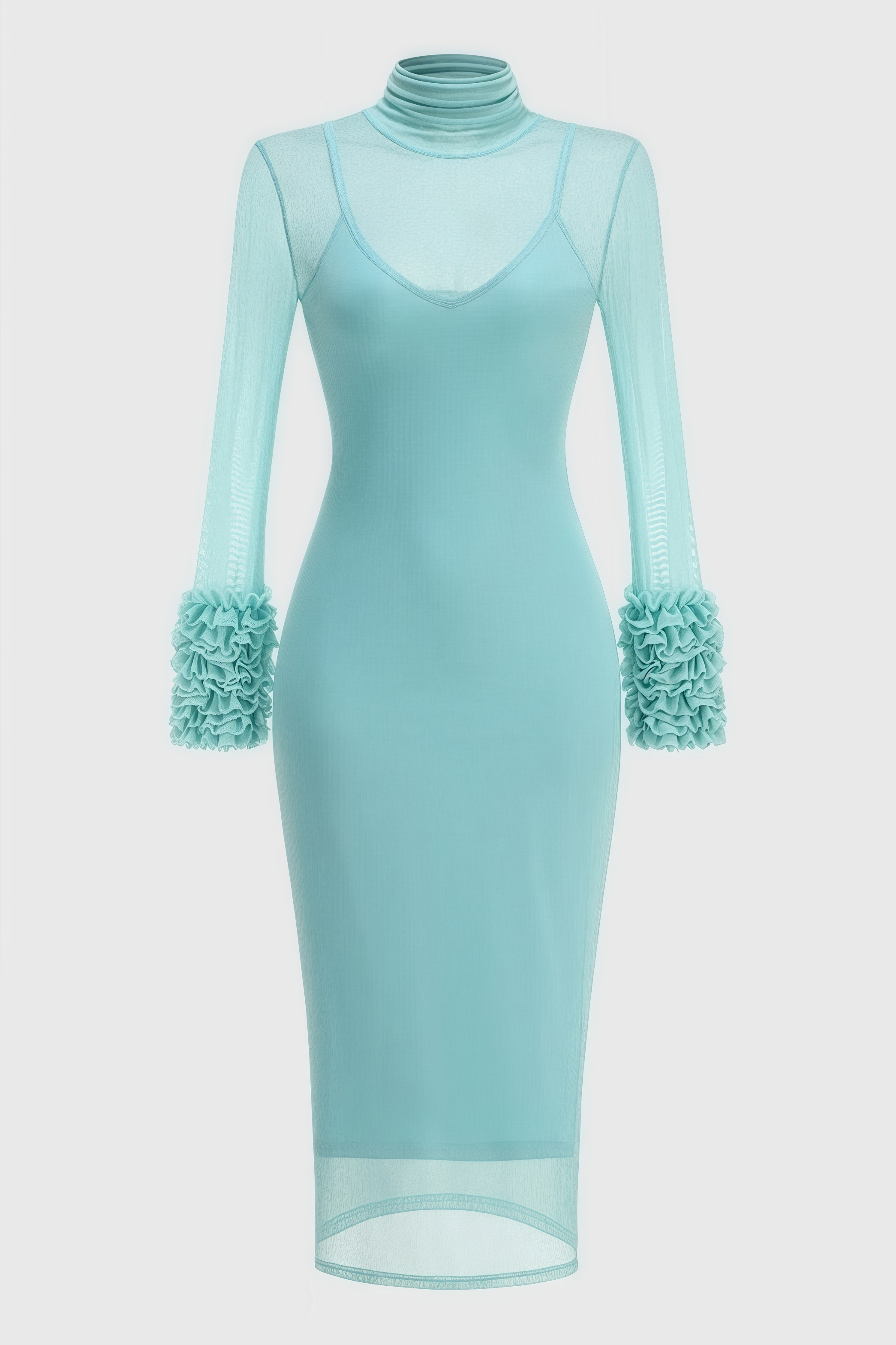 Abrife Blue Sheer Mesh Maxi Dress