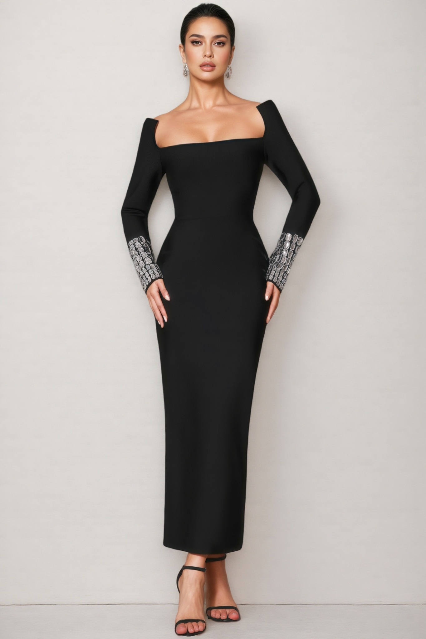 Log Square Diamond Square Neck Maxi Dress