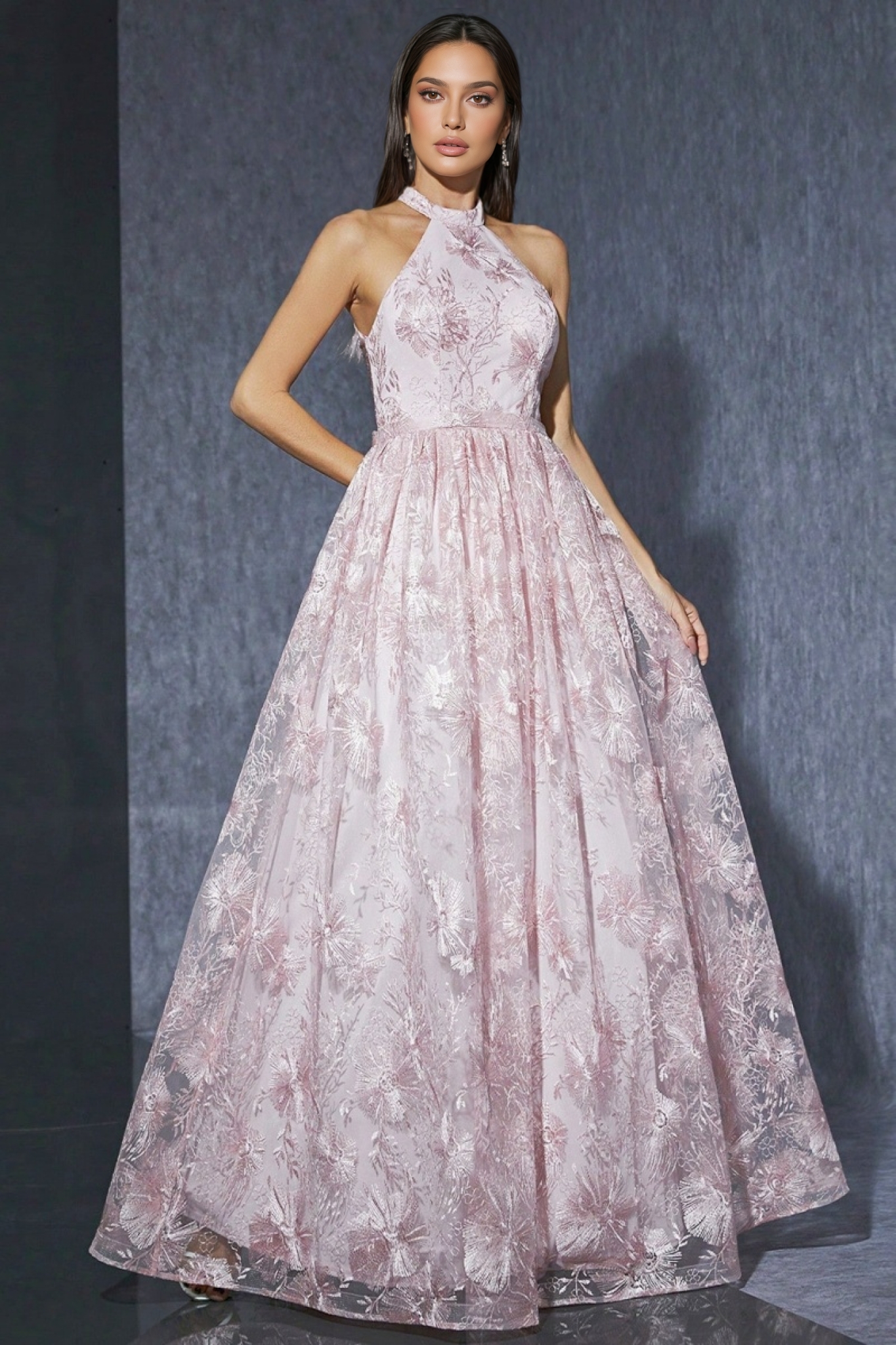 Bea Neckline Pink Mesh Maxi Dress