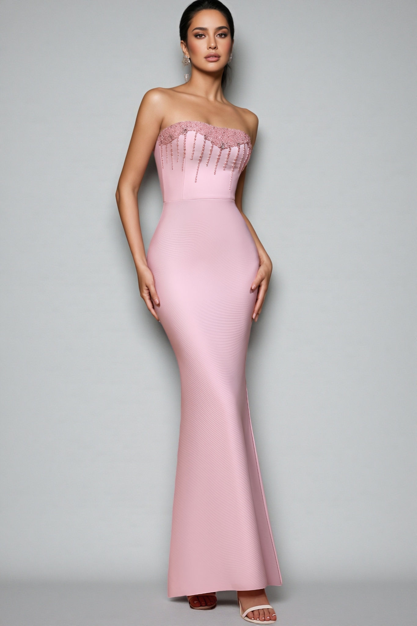 Mavik Pink Strapless Sparkling Maxi Dress