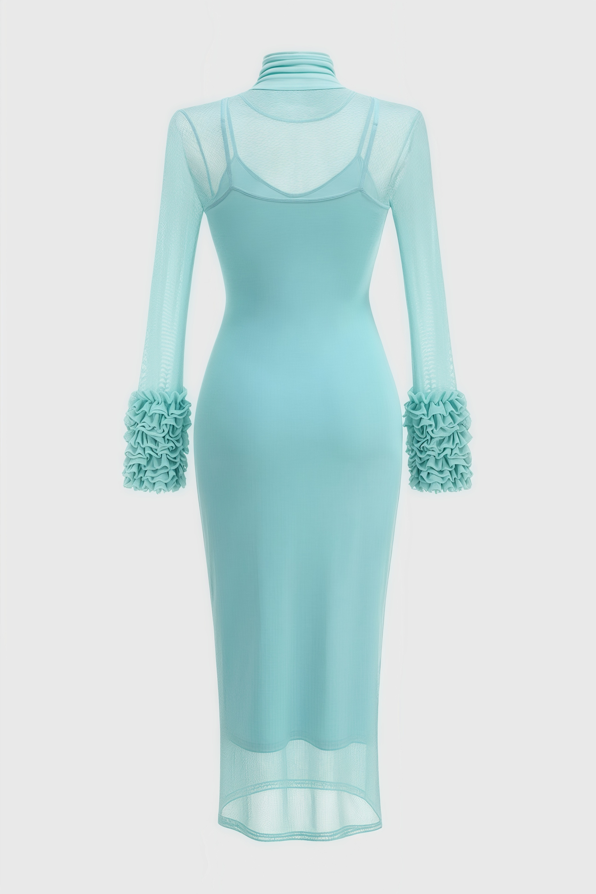 Abrife Blue Sheer Mesh Maxi Dress