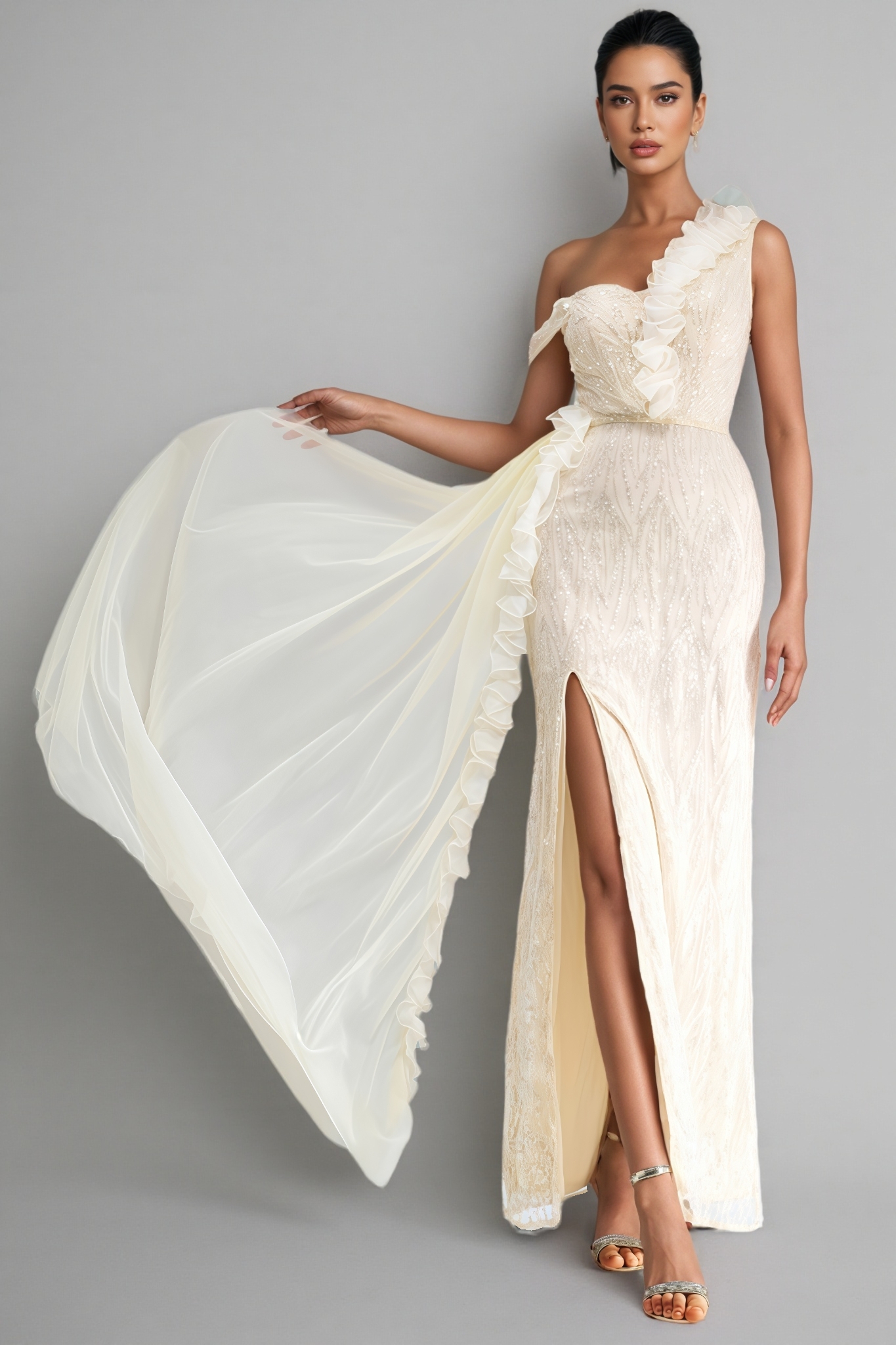 Cadie Strapless Split Mesh Maxi Dress