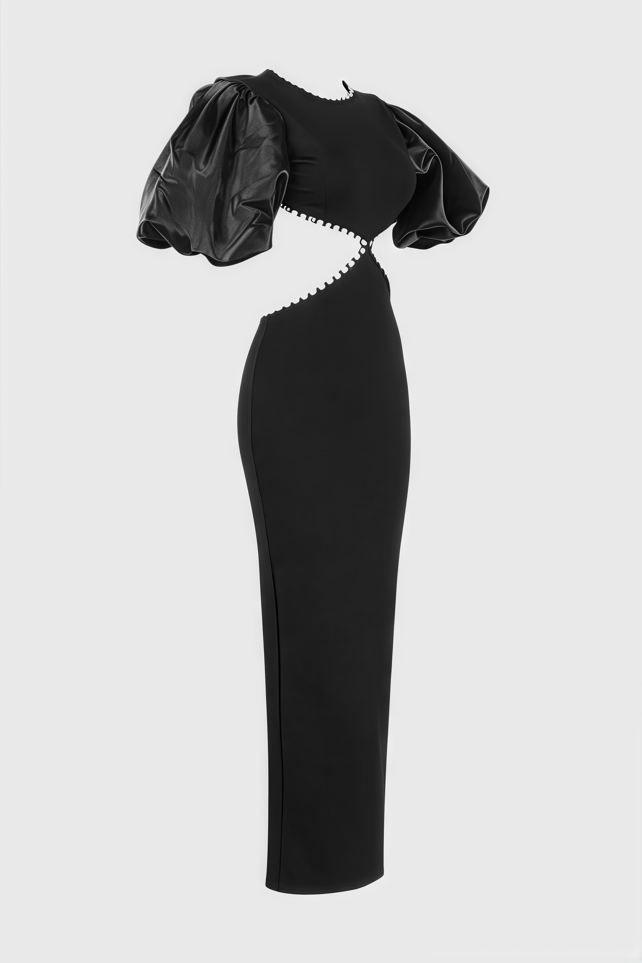 Terefa Backless Bubble Sleeve Black Maxi Dress