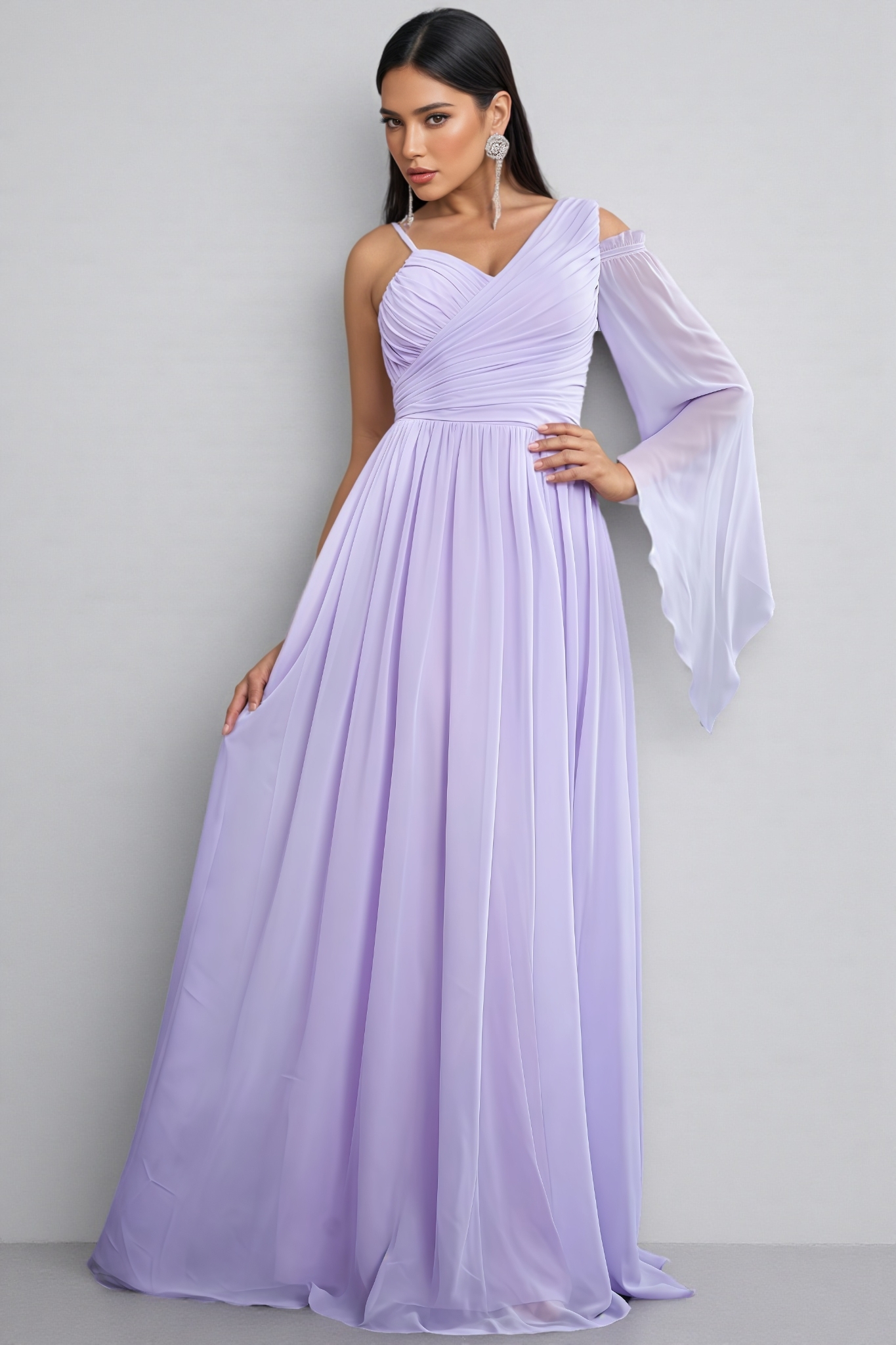 Baret Purple One-Sleeve Strapless Maxi Dress