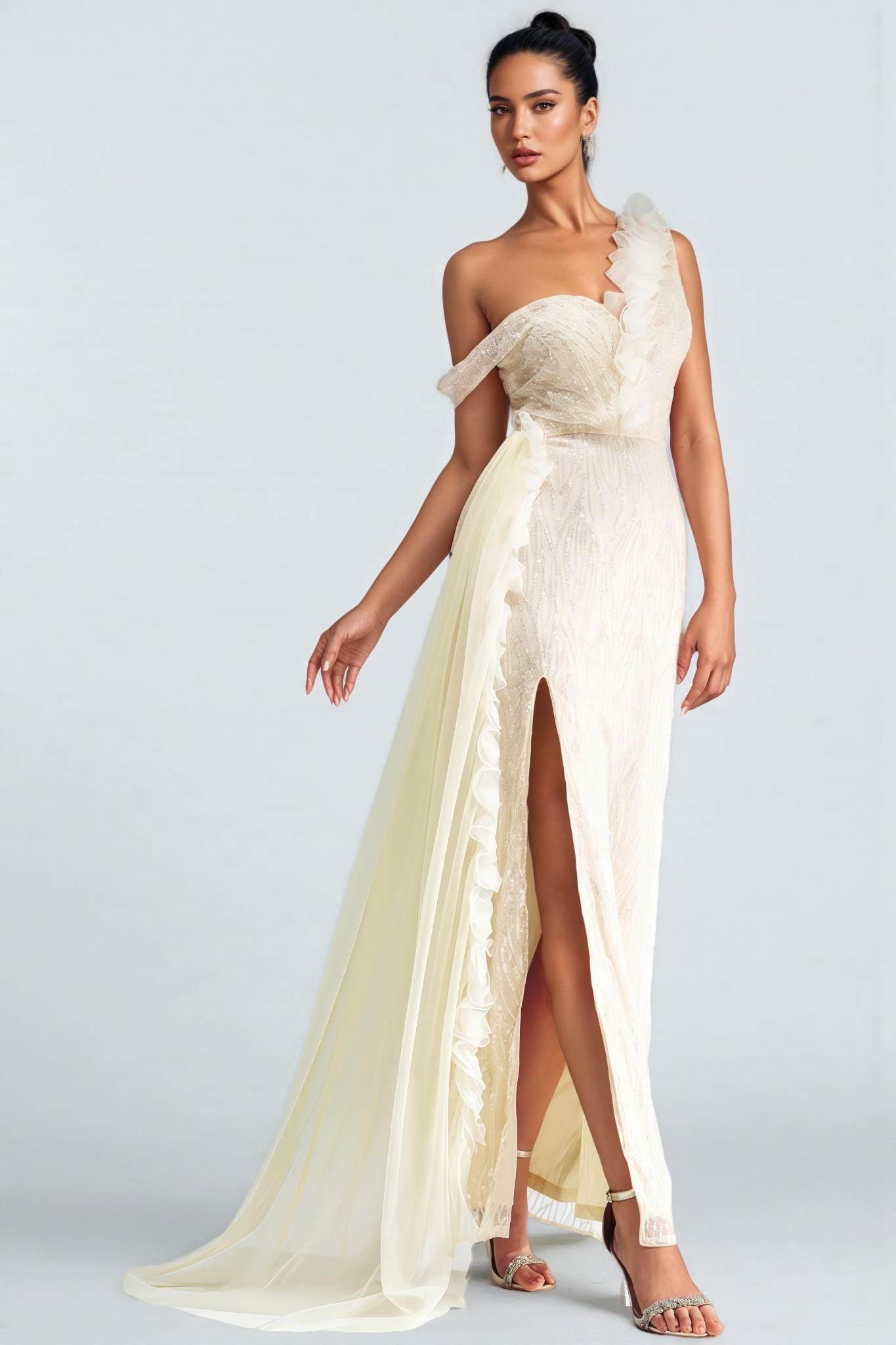 Cadie Strapless Split Mesh Maxi Dress