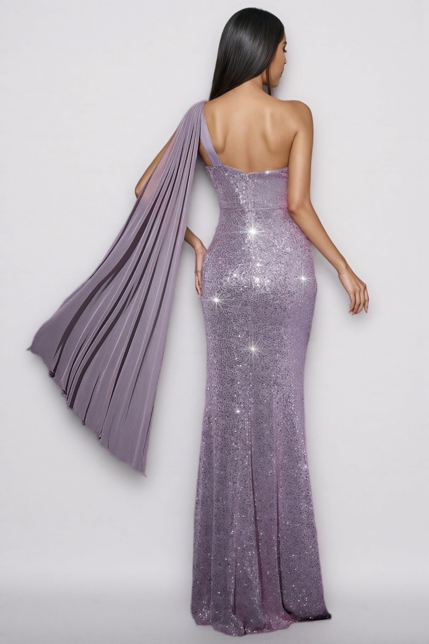 Simeon Purple Sequin Fishtail Maxi Dress