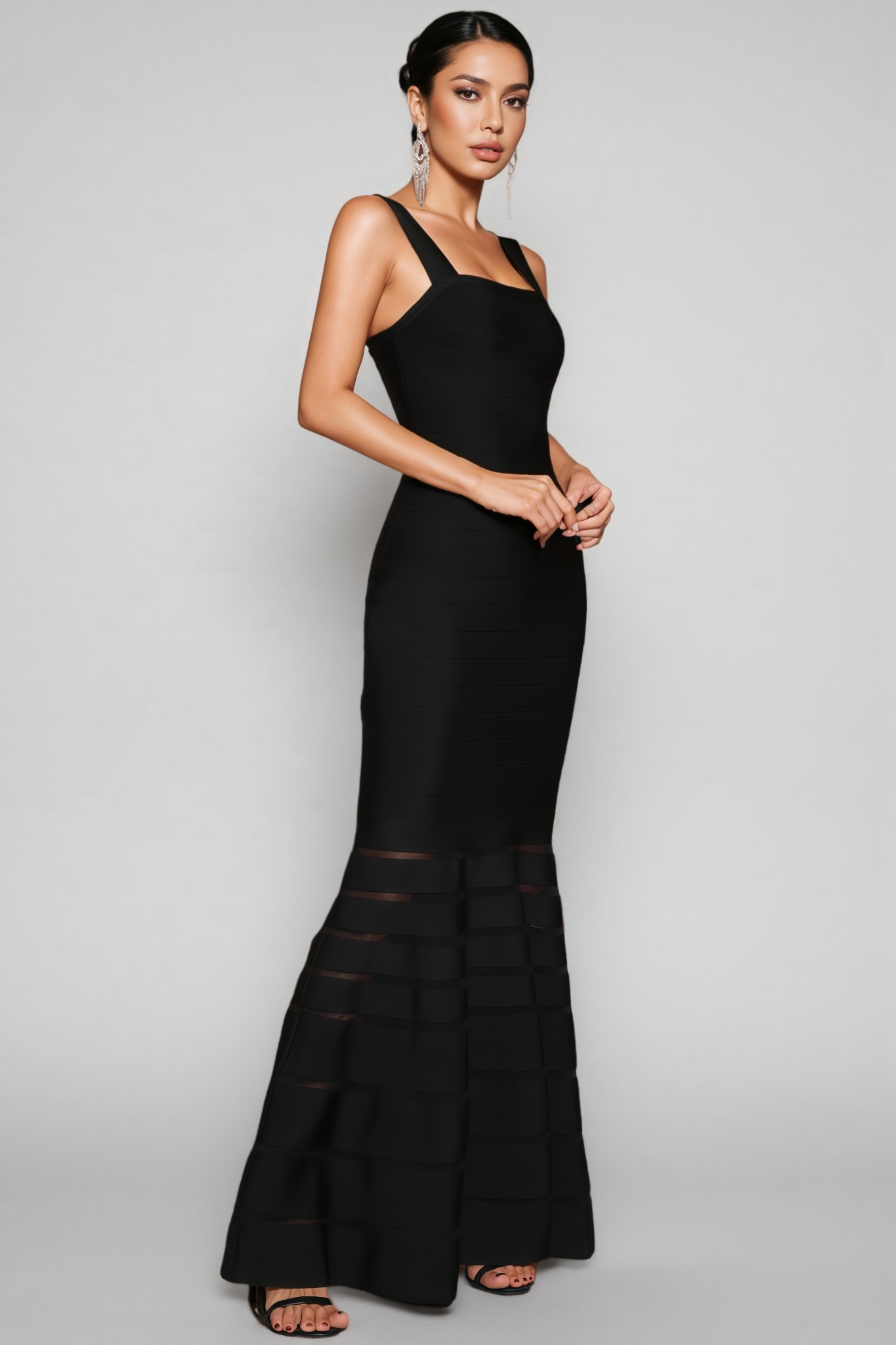 Quillx Black Strapless Fishtail Maxi Dress