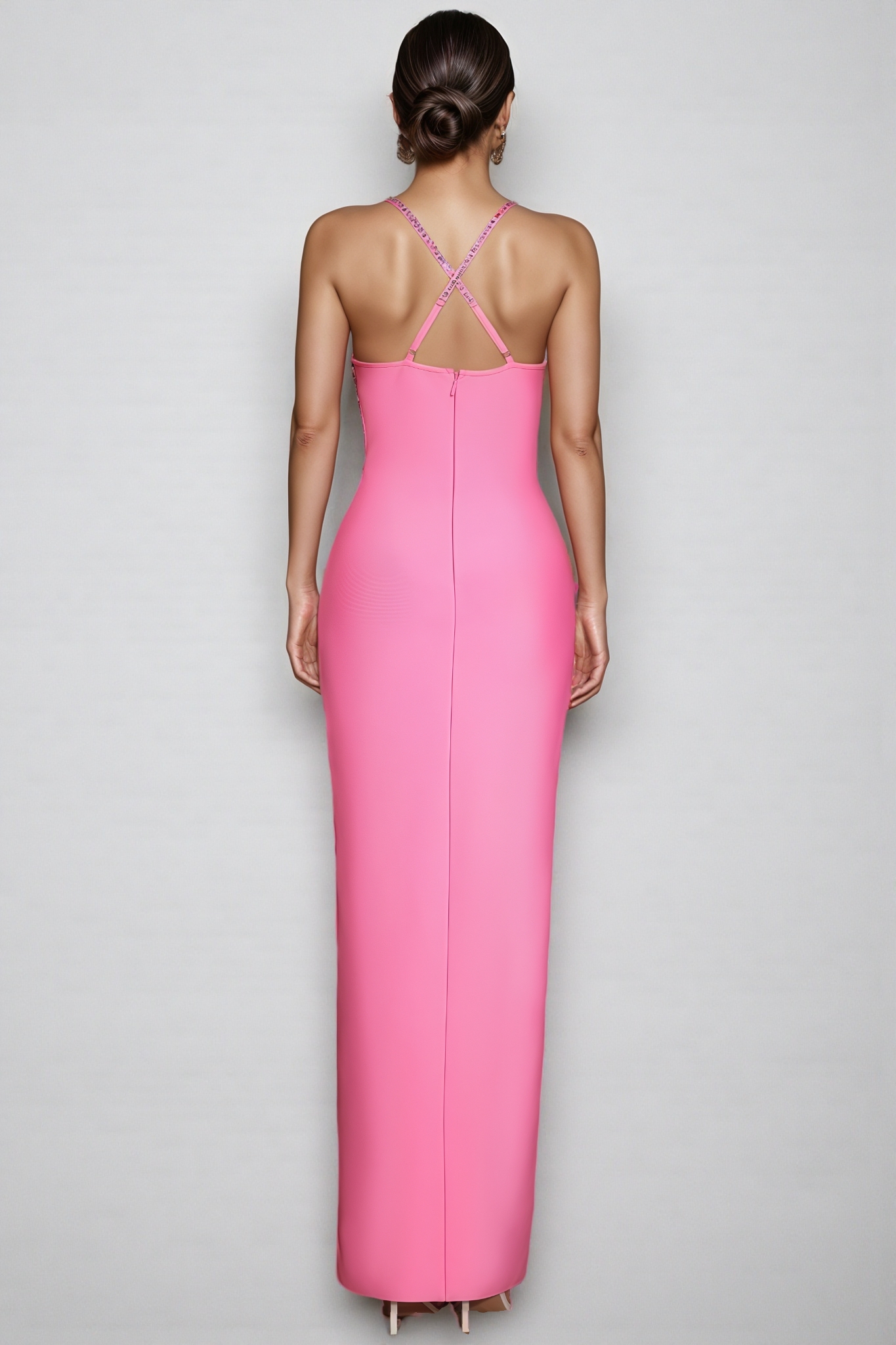 Sayert Pink Rhinestone Strapless Maxi Dress