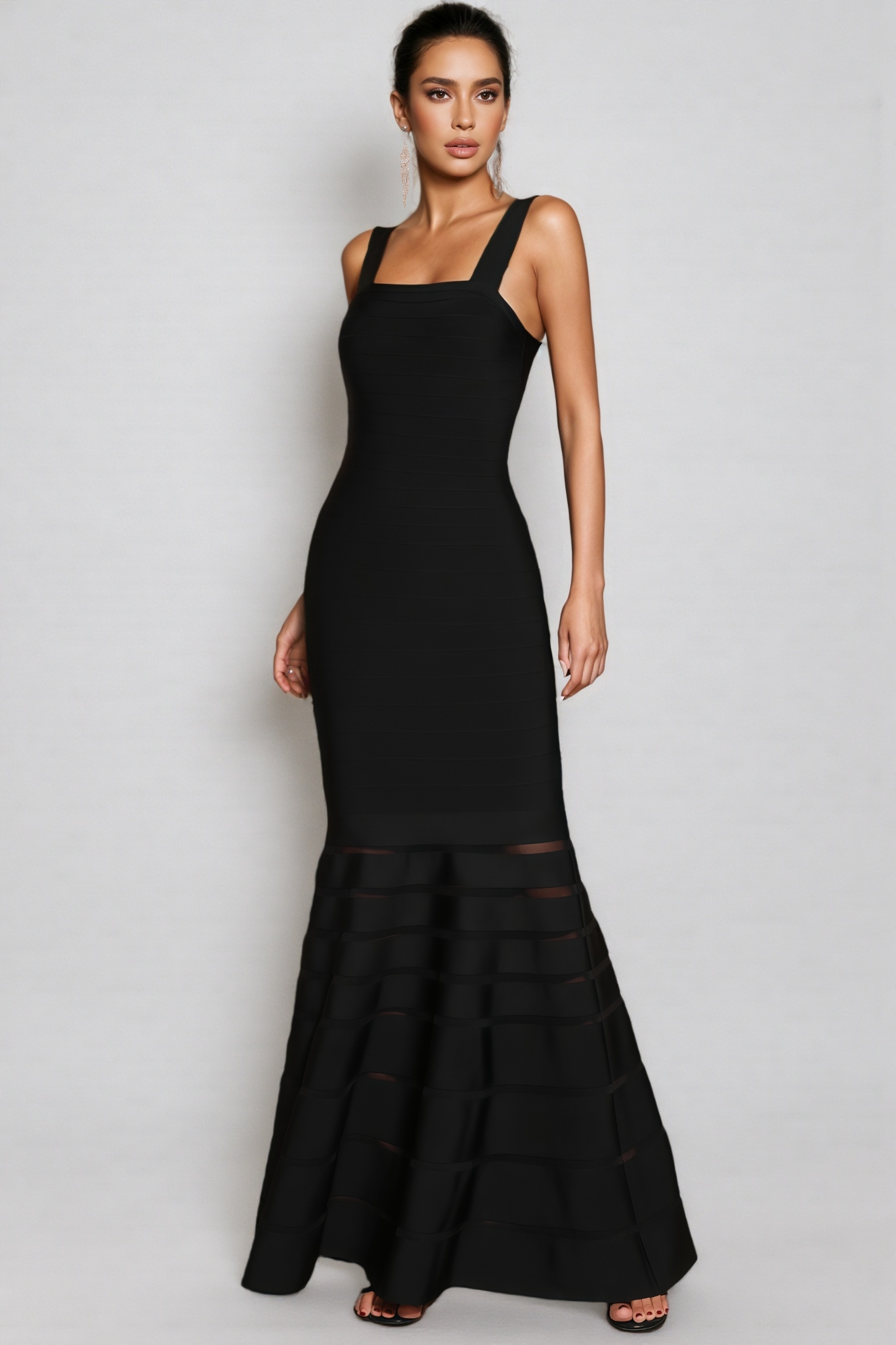 Quillx Black Strapless Fishtail Maxi Dress