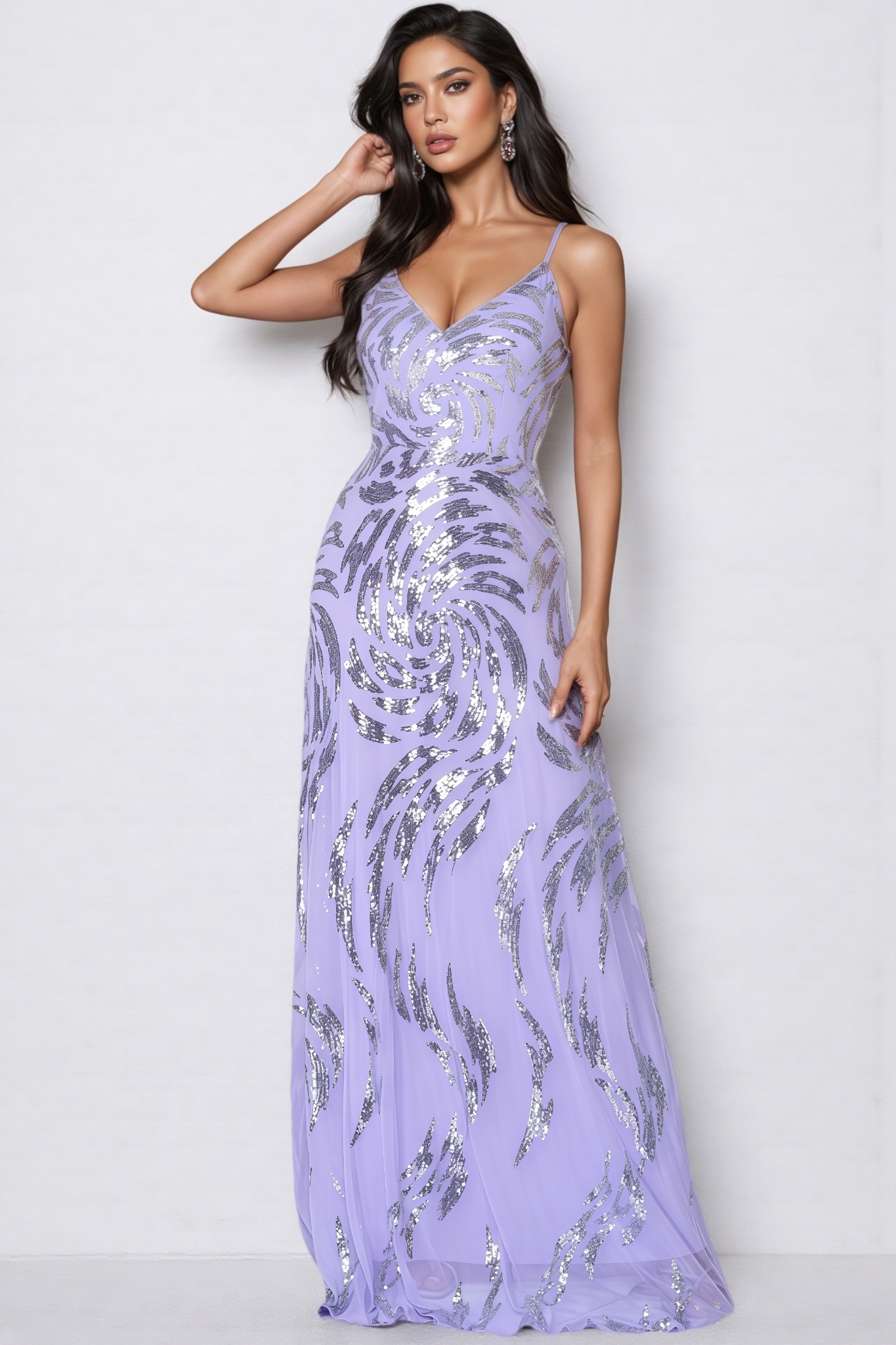 Benjamd Purple V-neck Sequin Maxi Dress