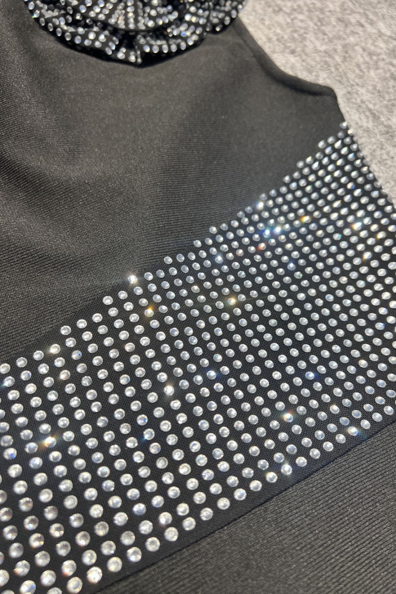 Xoelk Backless Rhinestone 3D Flower Maxi Dress