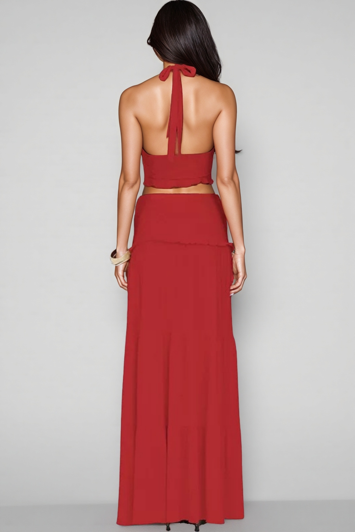 Rylena Red Backless Top Maxi Dress Set
