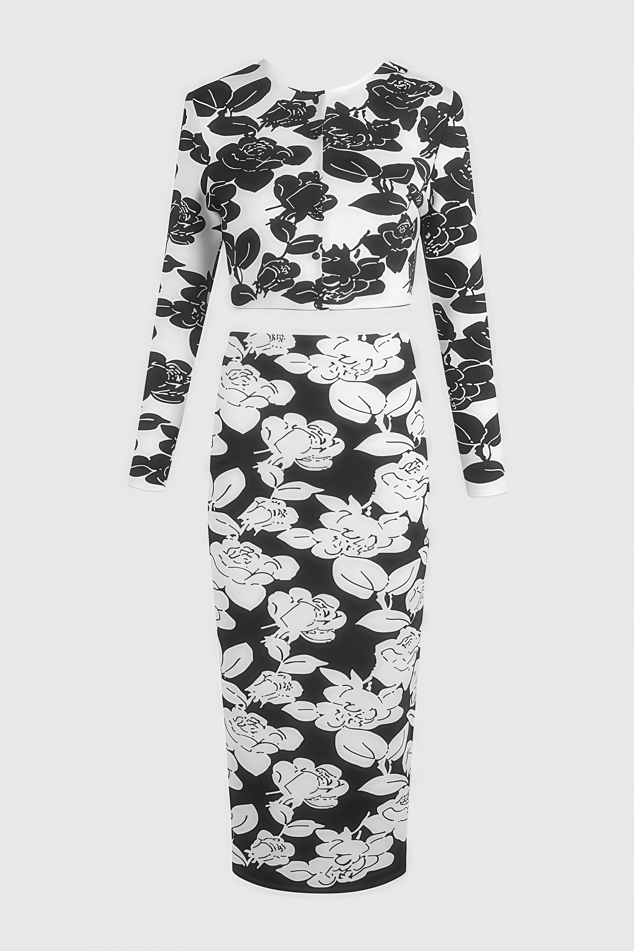 Elian Black and White Floral Midi Dress Set