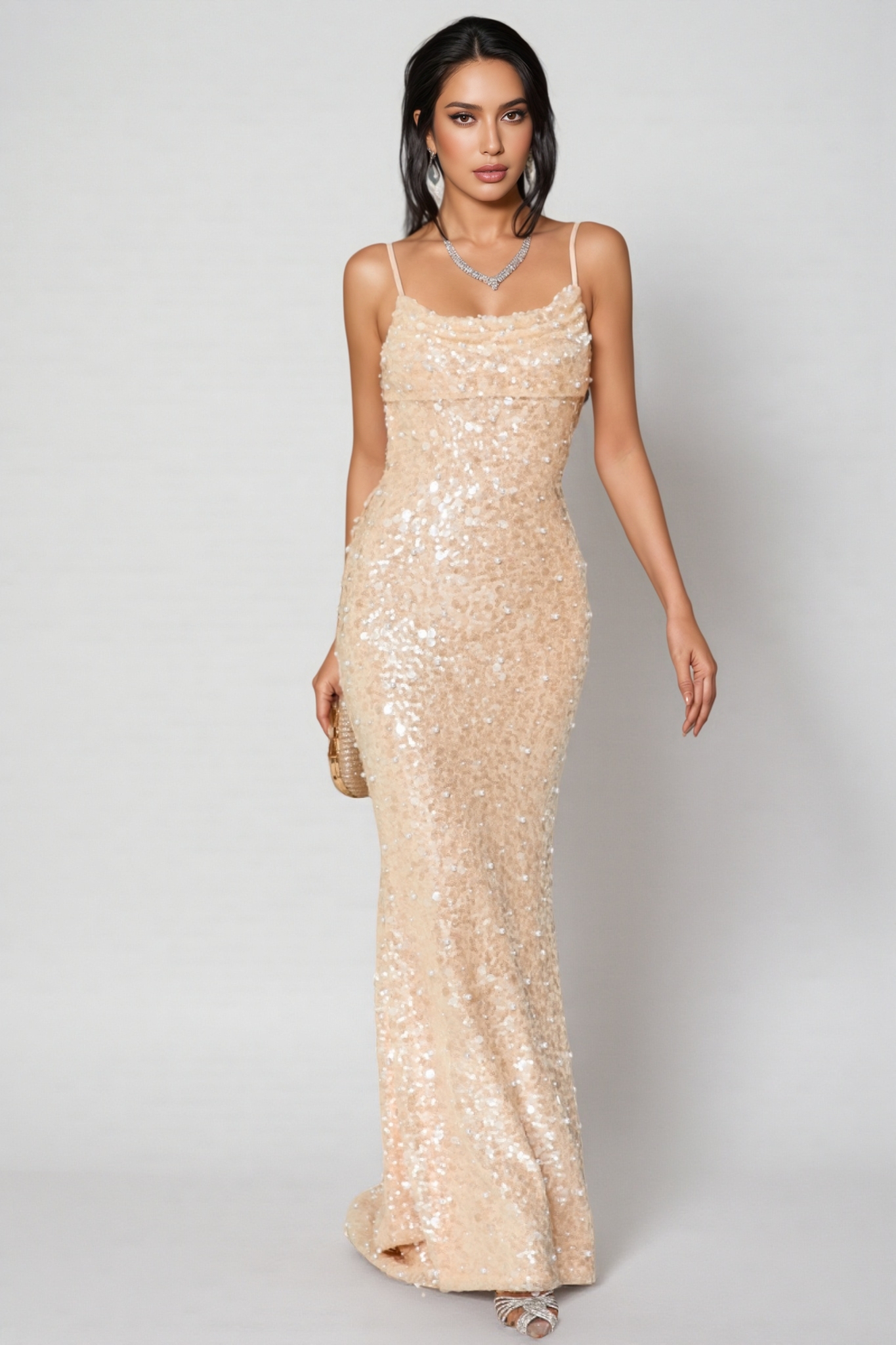 Maelk Backless Sequin Fishtail Maxi Dress