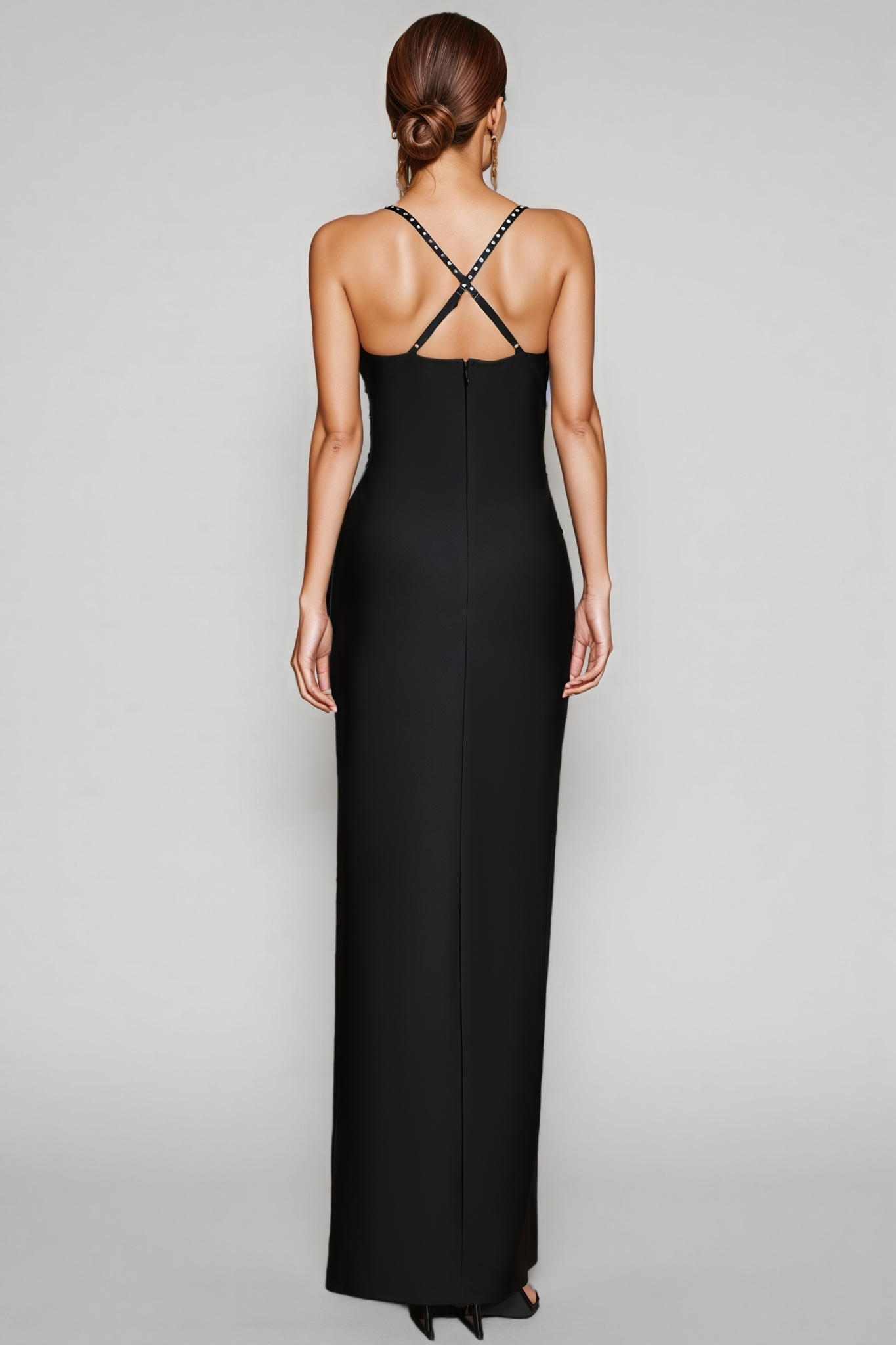 Ronetl Black Rhinestone Strapless Maxi Dress