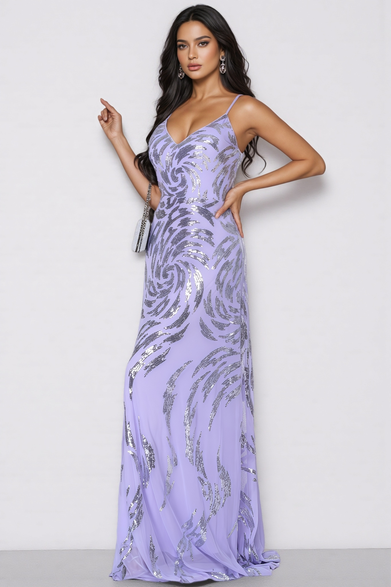 Benjamd Purple V-neck Sequin Maxi Dress
