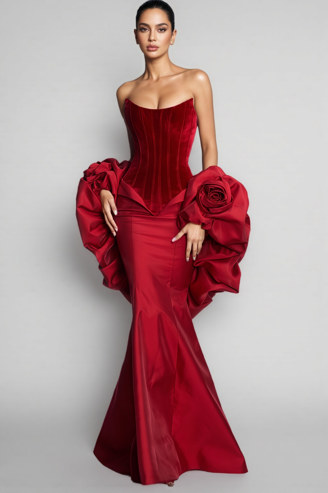 Clarense Sheath 3D Floral Hand Sleeve Maxi Dress