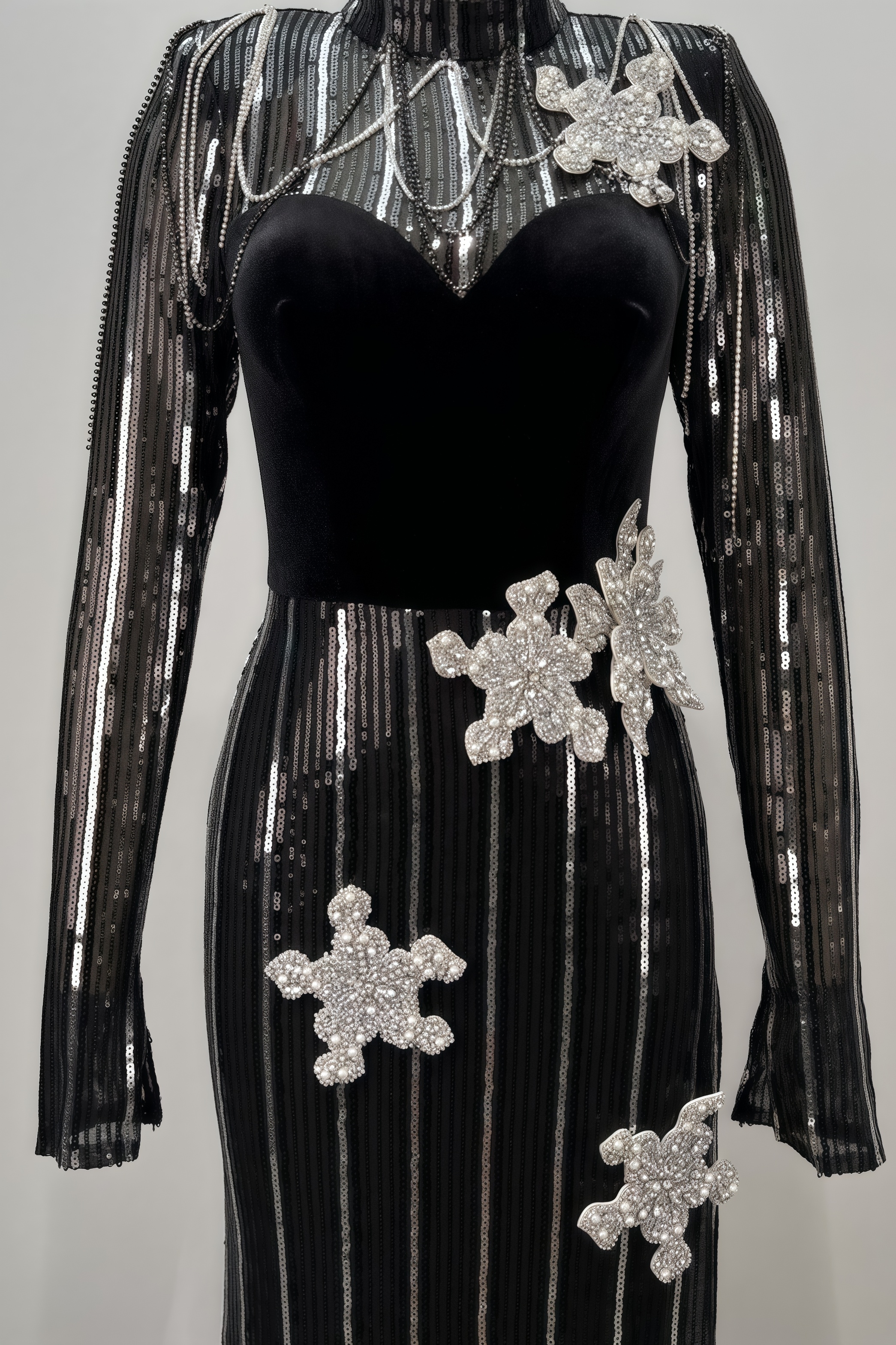 Aelik High Neck Sequin 3D Flower Maxi Dress