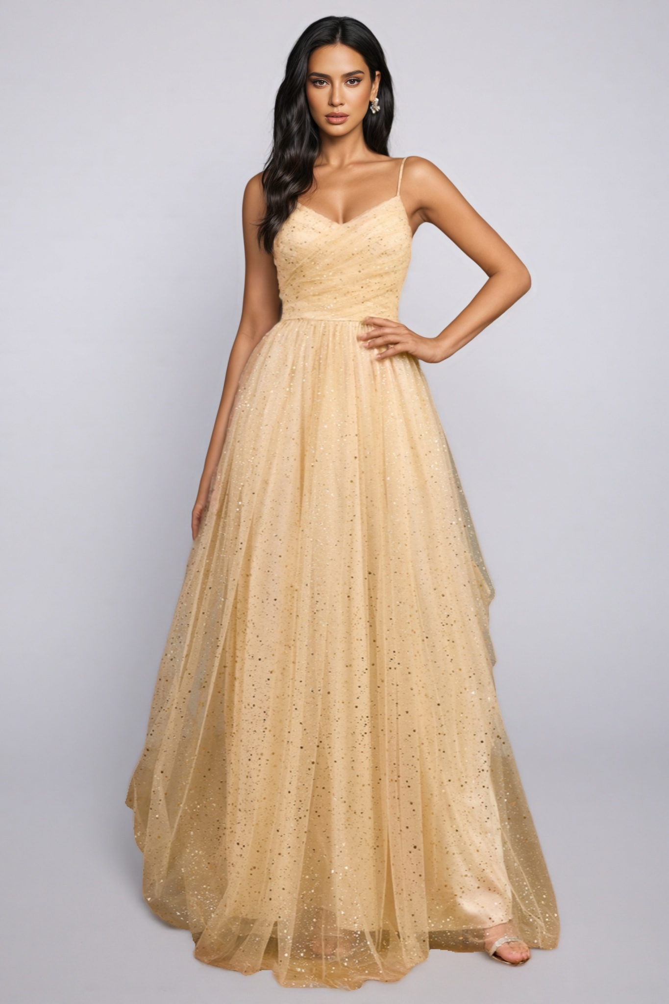 Ilian Halter V-Neck Sequin Maxi Dress