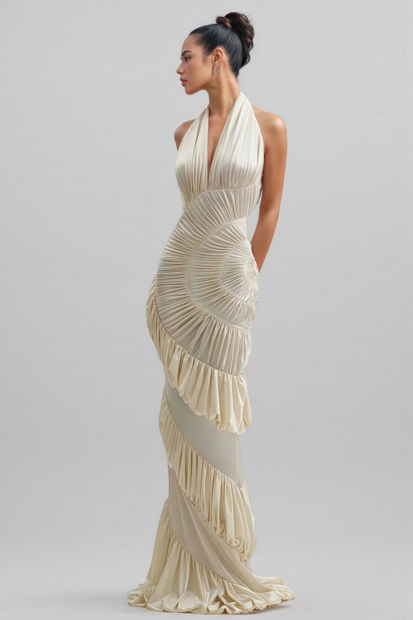 Johe Halterneck Shirred Maxi Dress