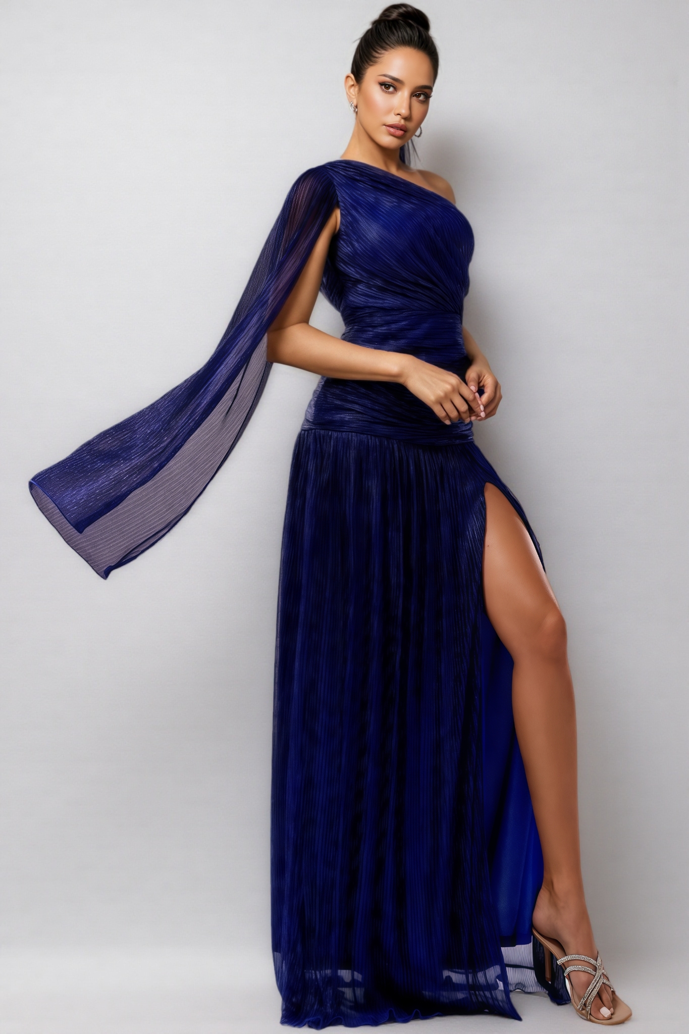 Desti Slanted Collar Slit Maxi Dress