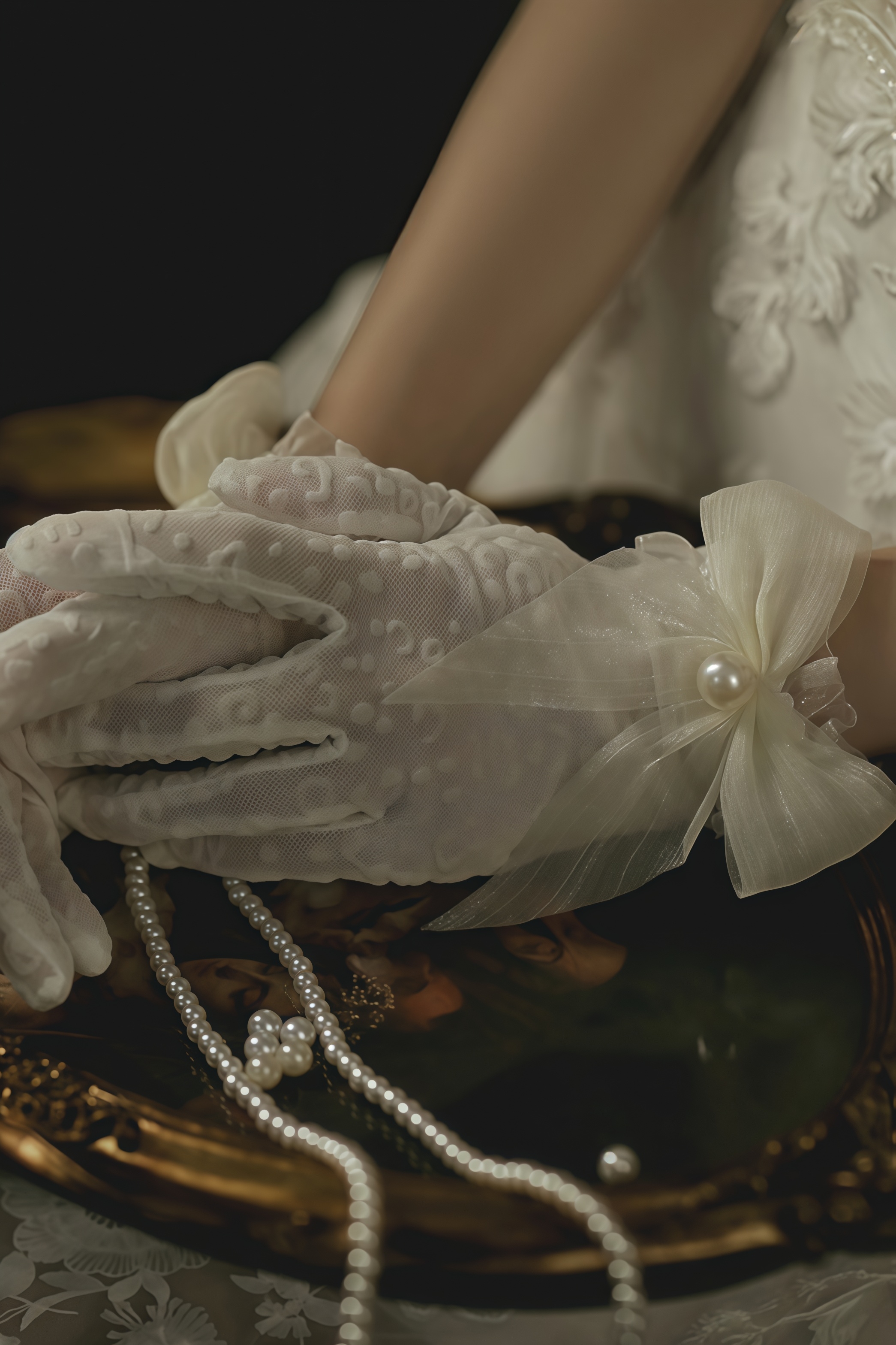 Ilyat White Dot Bow Gloves