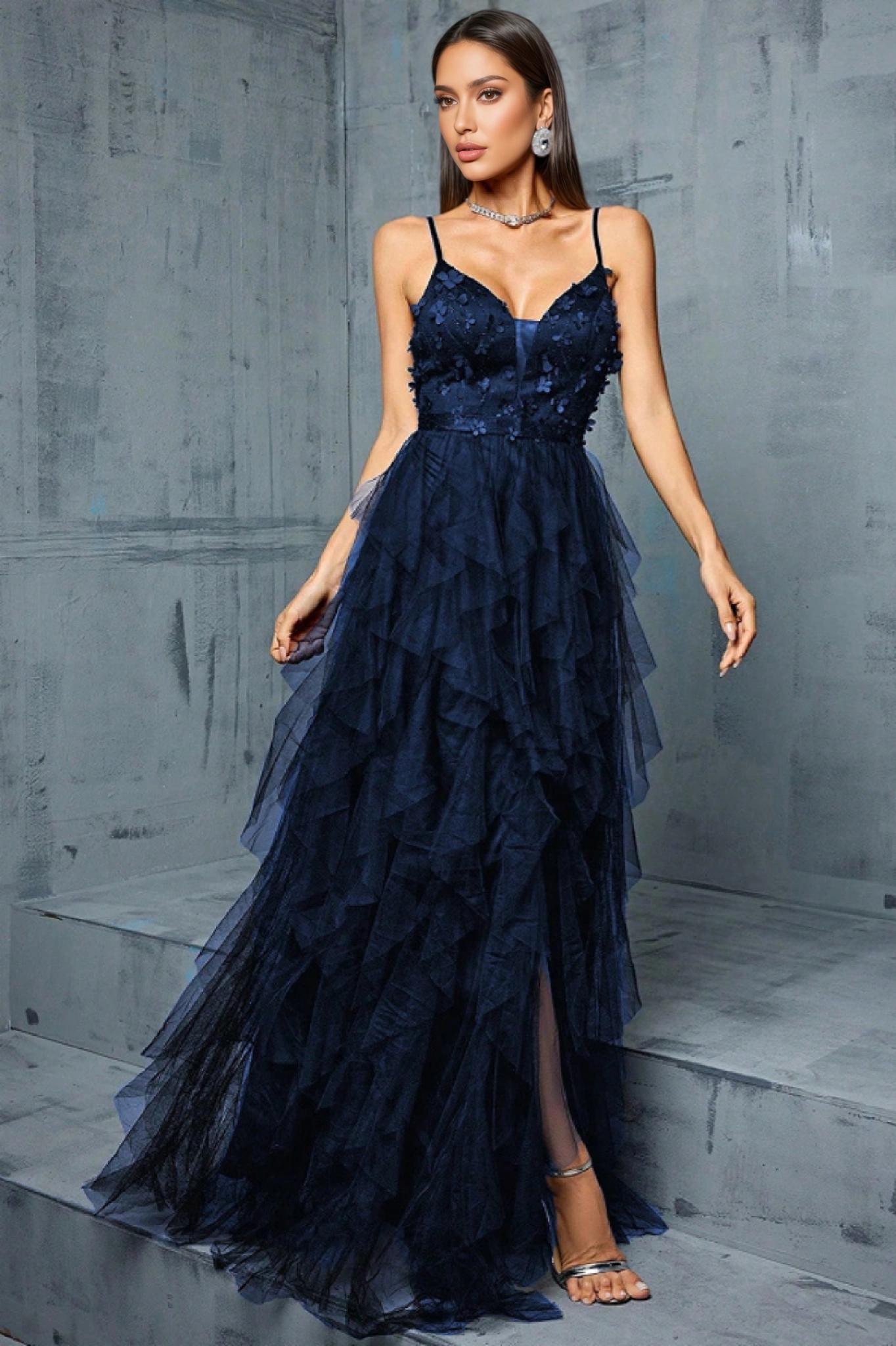 Falae Strappy Mesh Slit Maxi Dress