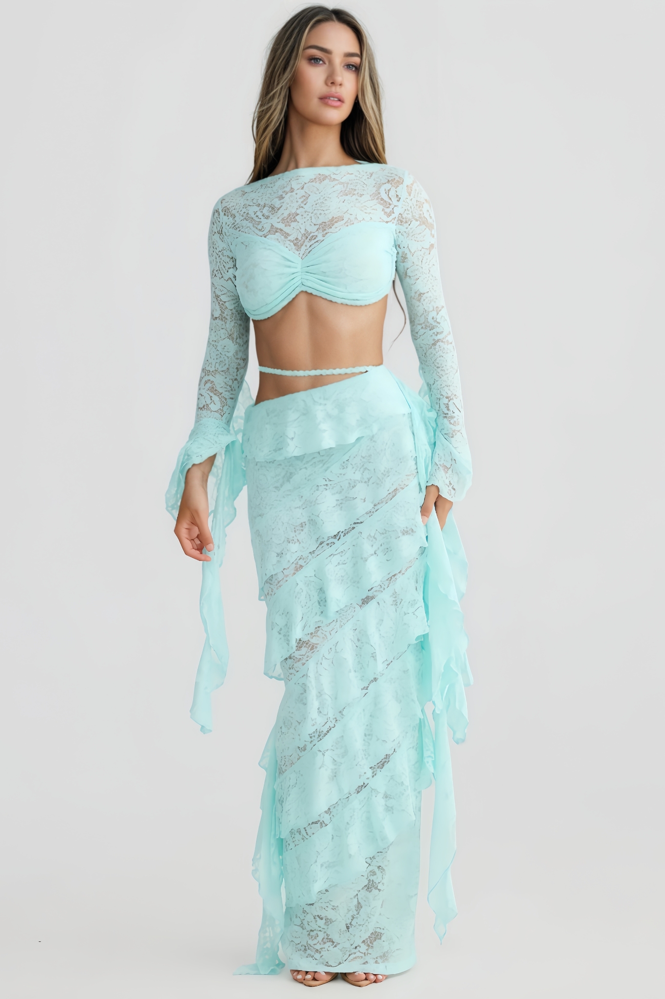 Macie Lace-Trimmed Fitted Maxi Dress Set